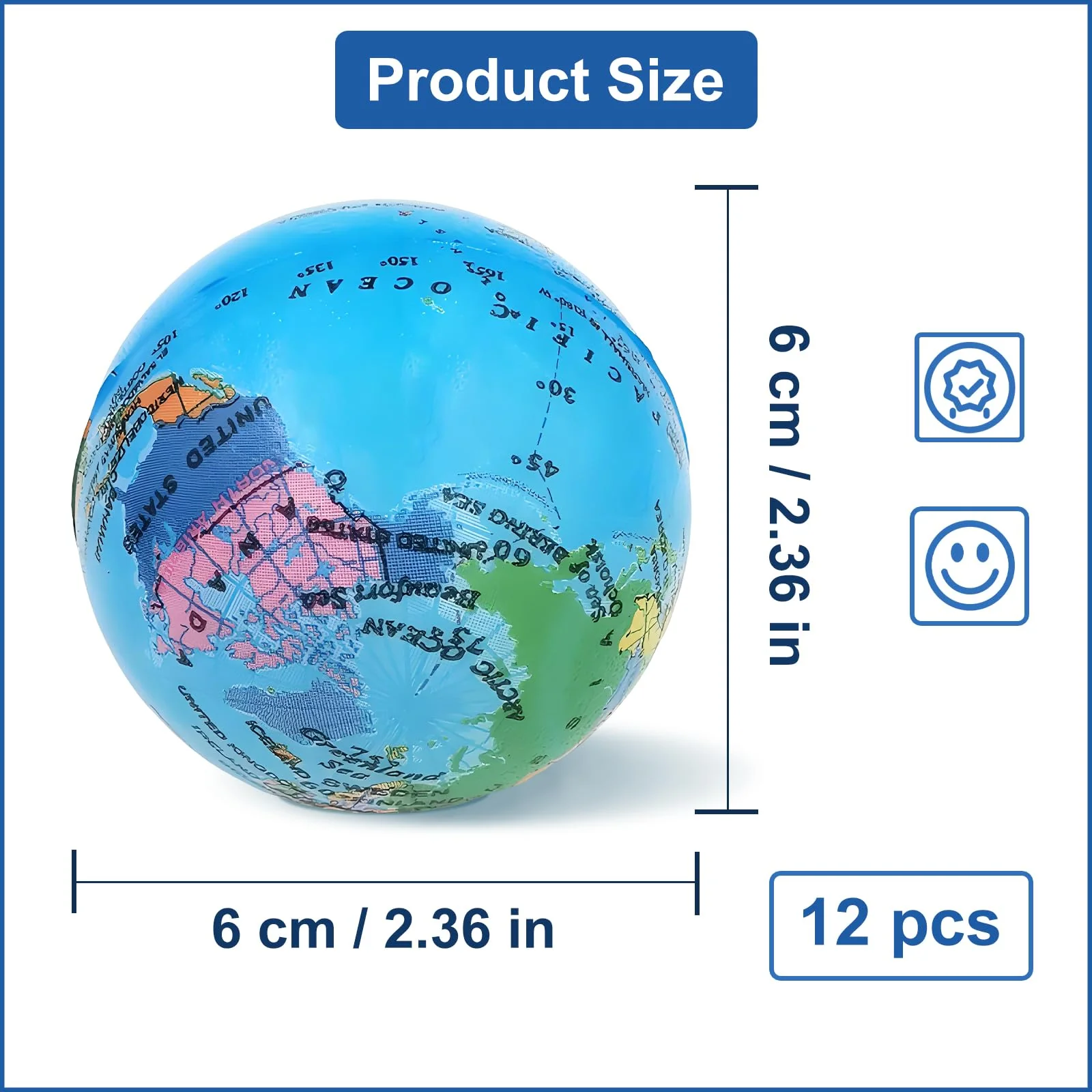 Sprinlot Stressbälle Spielzeug, 12 Stück Antistressball Weltkugel, 6CM Squeeze Bälle, Anti Stress Bälle, Mini Globus Stressball, Anti Stress Geschenke Kinder Erwachsene - Image 7