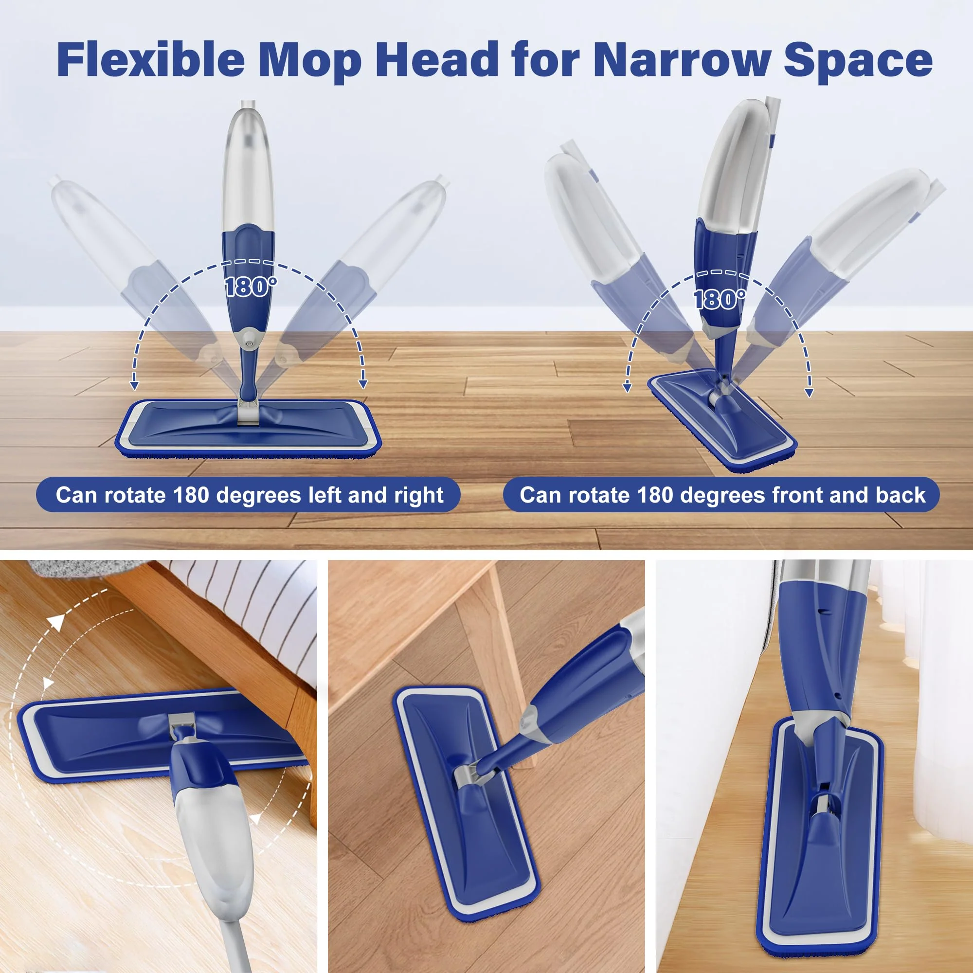 Sprühwischer Bodenwischer mit Sprühfunktion, Wischmopp mit Sprühfunktion Wischer Boden Spray Mop mit wassertank und 3 Waschbaren Mopp Pads für Hartholz, Marmor, Laminat Bodenreinigung - Image 2