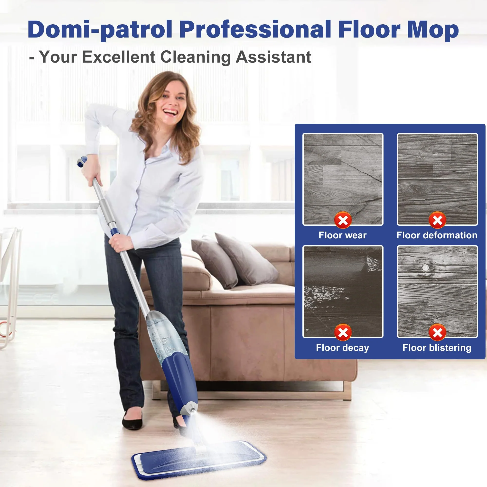 Sprühwischer Bodenwischer mit Sprühfunktion, Wischmopp mit Sprühfunktion Wischer Boden Spray Mop mit wassertank und 3 Waschbaren Mopp Pads für Hartholz, Marmor, Laminat Bodenreinigung - Image 3
