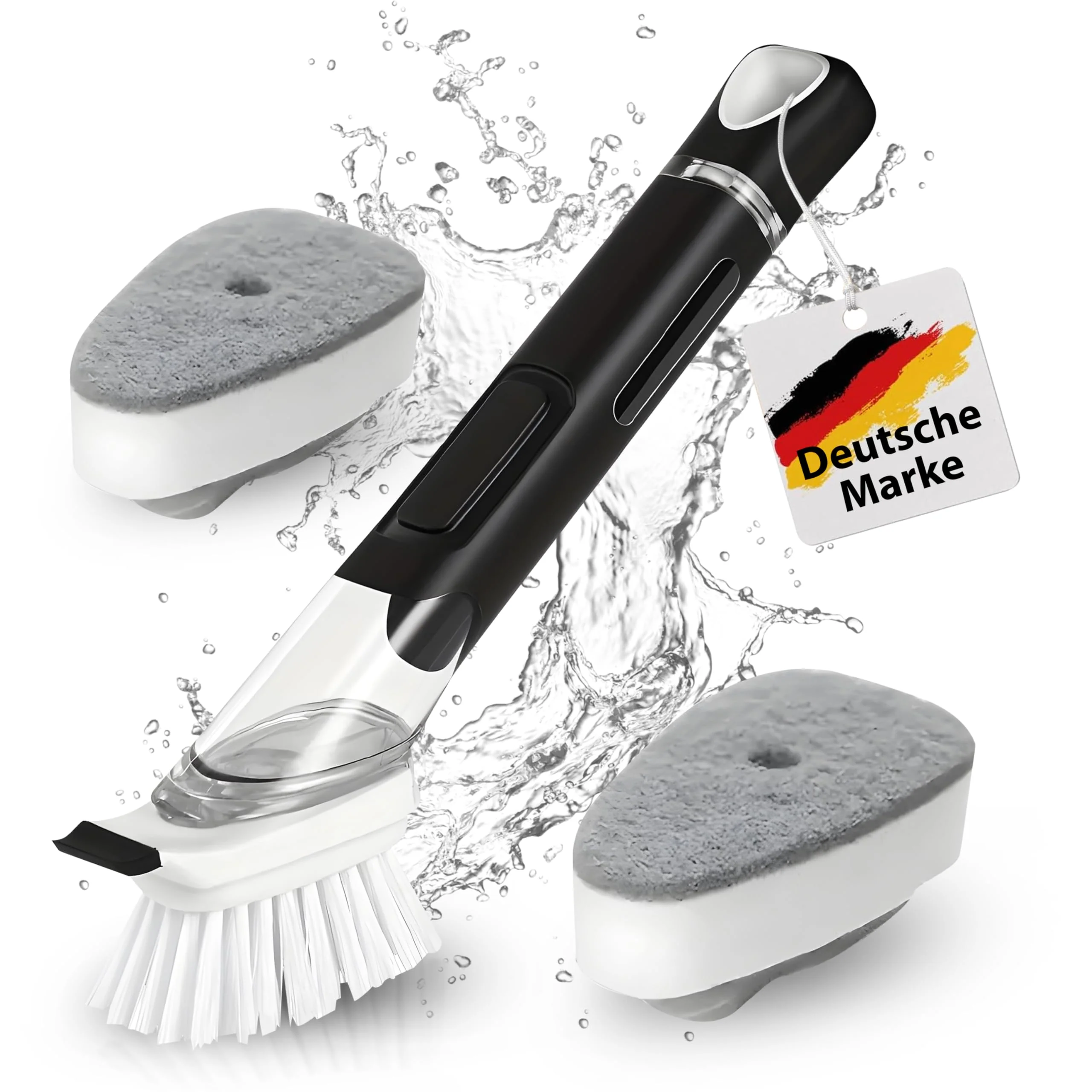 Spülbürste mit Spülmittelspender, Küchenbürste, Geschirrbürste, Abwaschbürste, mit Spülmittel befüllbar, Spülbürste schwarz, Set, Schwamm, Topf, Pfanne - Image 4