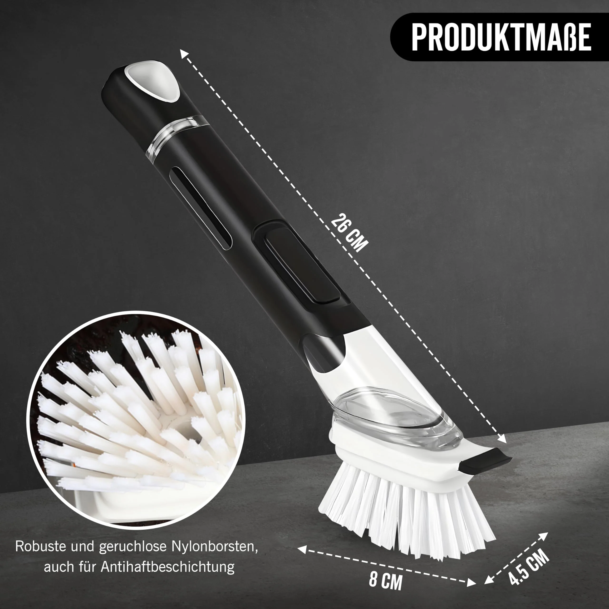 Spülbürste mit Spülmittelspender, Küchenbürste, Geschirrbürste, Abwaschbürste, mit Spülmittel befüllbar, Spülbürste schwarz, Set, Schwamm, Topf, Pfanne - Image 5