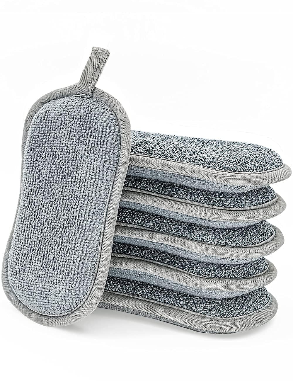 Spülschwamm Topfreiniger Küchenschwamm Waschbar zum wiederverwenden 6er Set,10x8 cm mit Mikrofaser, mit 2 leistungsstarke Seiten,Für Gründliche Reinigung bei hartnäckigem Schmutz haarbürste - Image 2