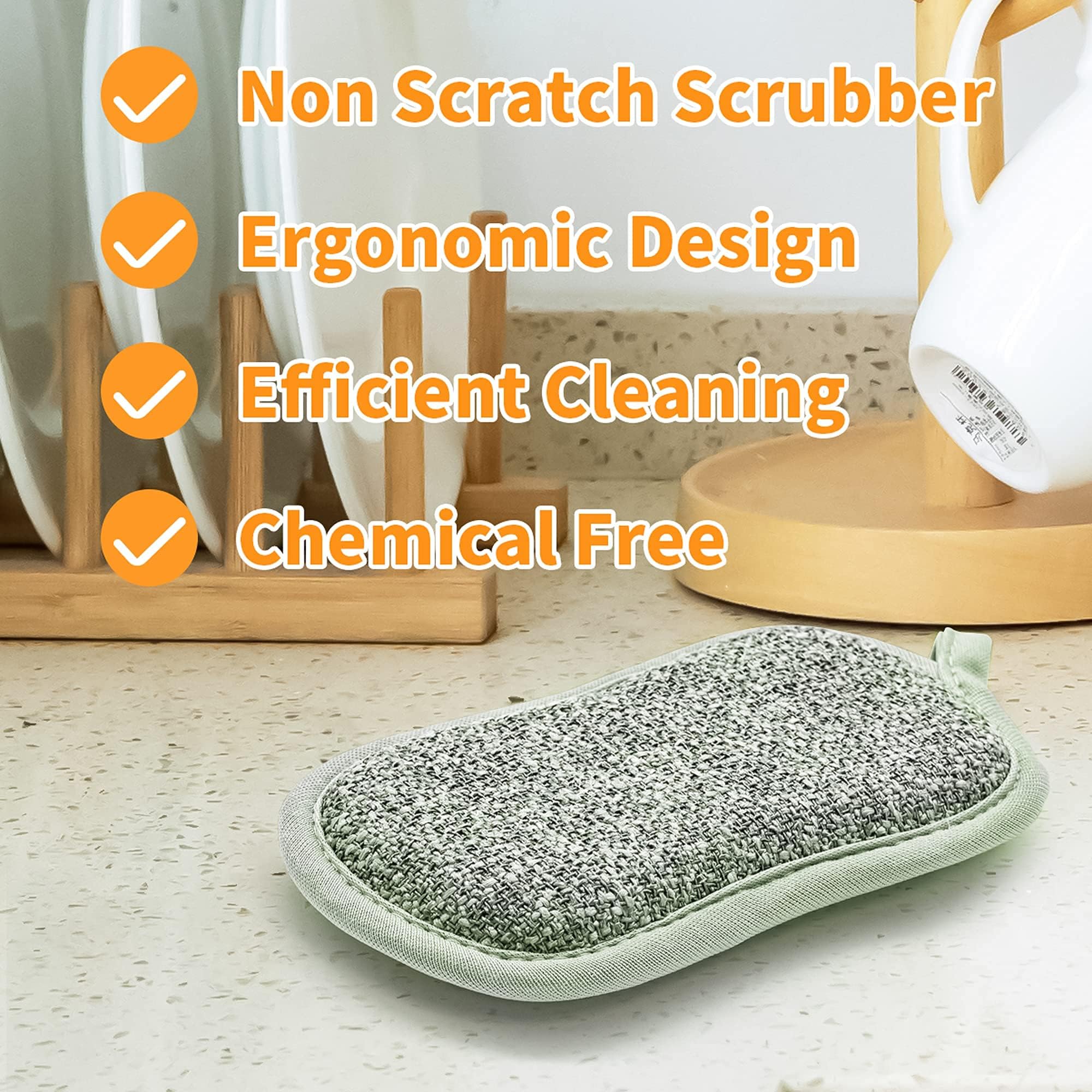 Spülschwamm Topfreiniger Küchenschwamm Waschbar zum wiederverwenden 6er Set,10x8 cm mit Mikrofaser, mit 2 leistungsstarke Seiten,Für Gründliche Reinigung bei hartnäckigem Schmutz haarbürste - Image 3
