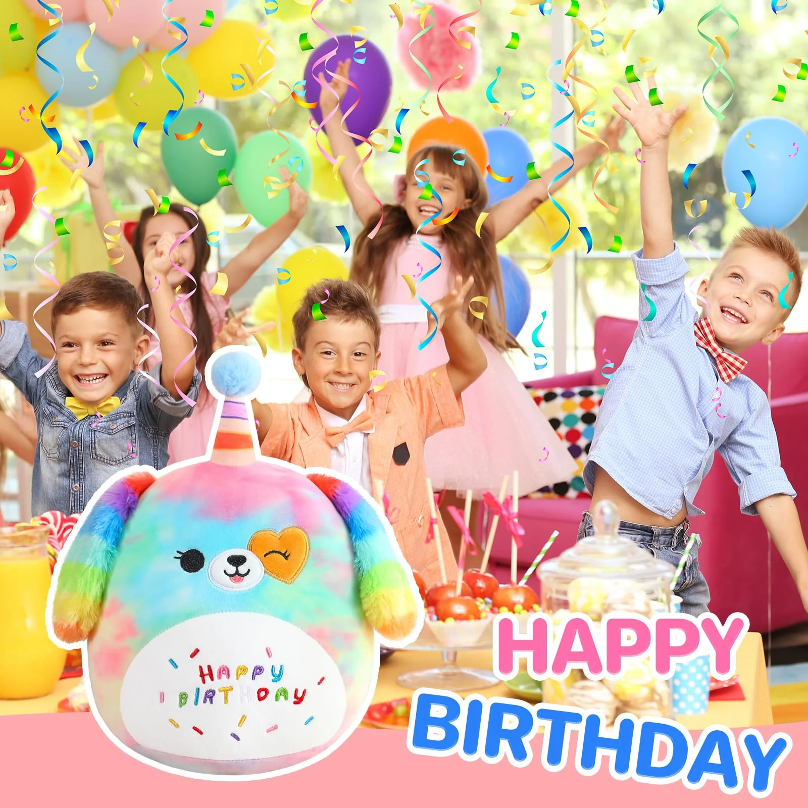 SQEQE Happy Birthday Stuffed Animal 10" Rainbow Dog Soft Toys Cute Plush Pillow Unicorn Dog Plush Toy for Kid Girl Boy 25CM - Image 6