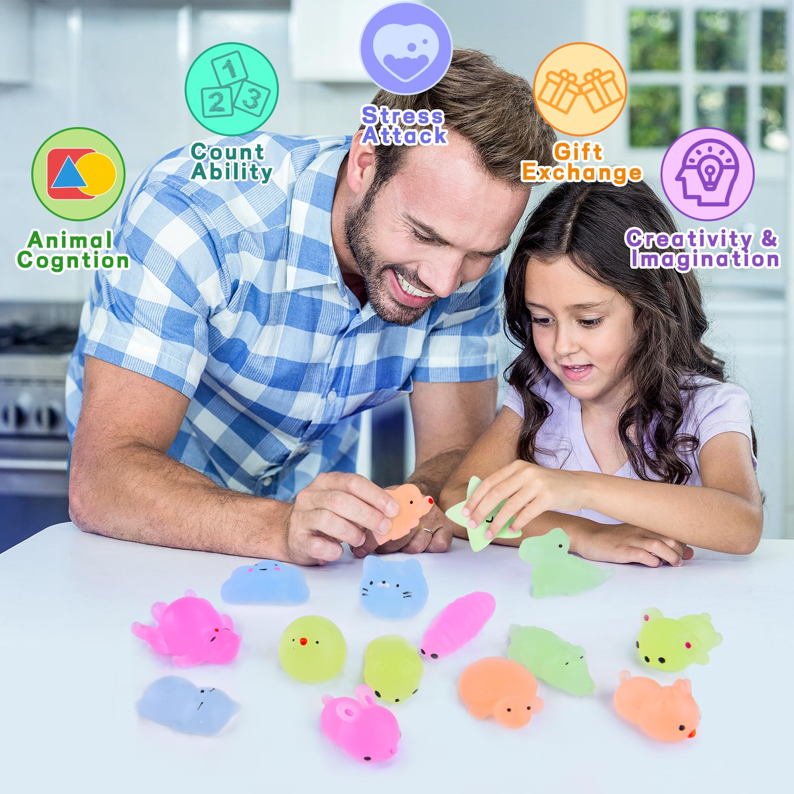 Squishy Kawaii Set 100 Stück Mochi Mini Squeeze Spielzeug Squishies Mesh Ball Anti Stress Spielzeug Party Geschenke Dekoration für Jungen und Mädchen, Leuchtend Squeeze(Zufälliger Stil und Farbe - Image 5