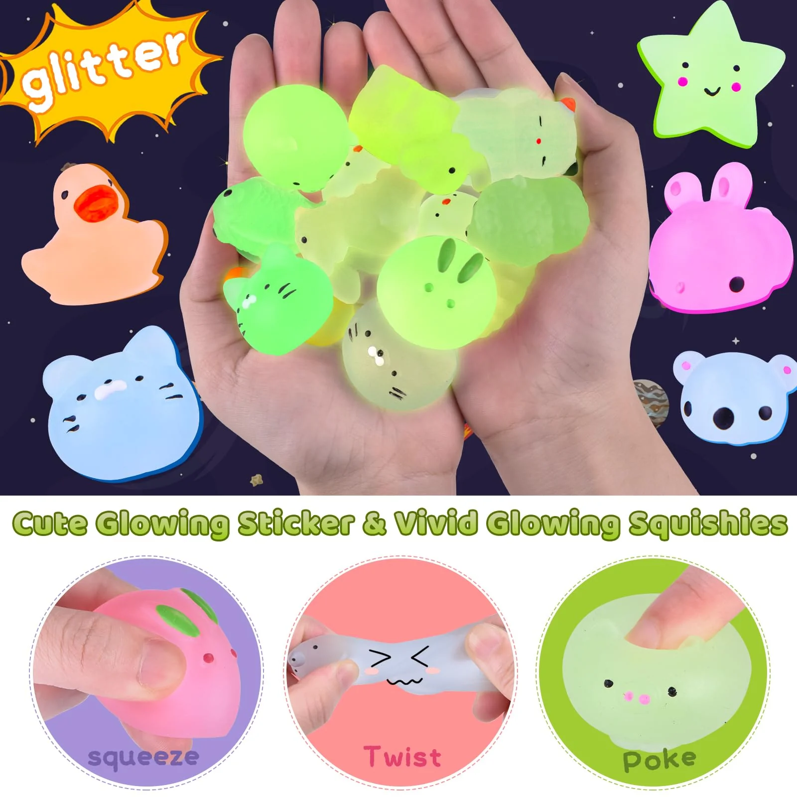 Squishy Kawaii Set 100 Stück Mochi Mini Squeeze Spielzeug Squishies Mesh Ball Anti Stress Spielzeug Party Geschenke Dekoration für Jungen und Mädchen, Leuchtend Squeeze(Zufälliger Stil und Farbe - Image 9