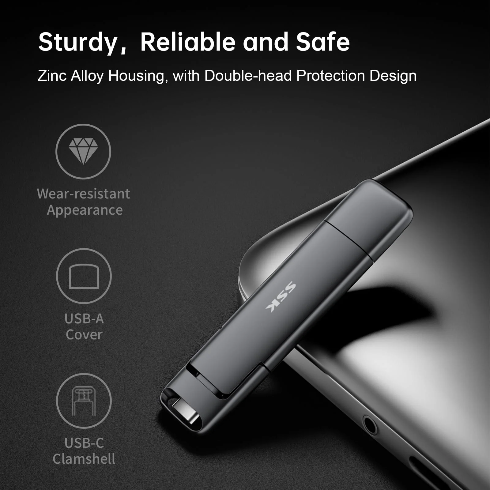 SSK Externe USB C SSD 1TB External Hard Drive, with up to 1000 MB/s, Fast USB Stick, Dual USB C + USB A USB Stick 3.2 Gen2 Memory Stick for iPhone 15/PS4/Android Phone/Tablet/Windows/Mac - Image 2