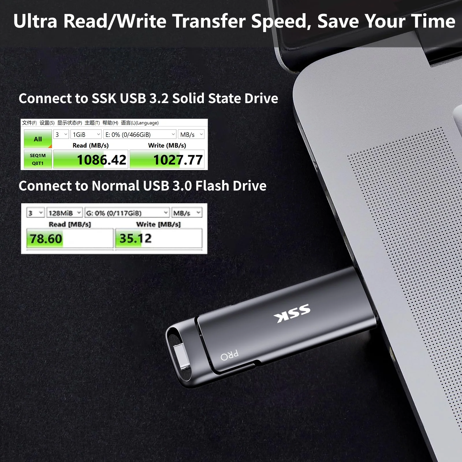 SSK Externe USB C SSD 1TB External Hard Drive, with up to 1000 MB/s, Fast USB Stick, Dual USB C + USB A USB Stick 3.2 Gen2 Memory Stick for iPhone 15/PS4/Android Phone/Tablet/Windows/Mac - Image 4