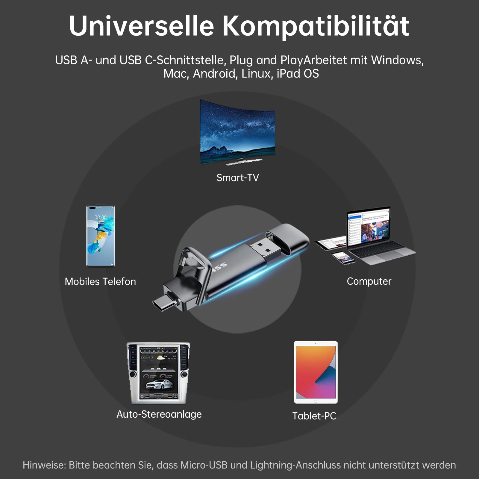 SSK USB C Externe SSD 1TB, mit bis zu 550 MB/s Extreme Schneller USB Solid State Drive, Dual-USB Typ C + USB A USB3.2 Gen2 Datenspeicher für Android-Telefon, Laptop, Tablet, Mac - Image 2