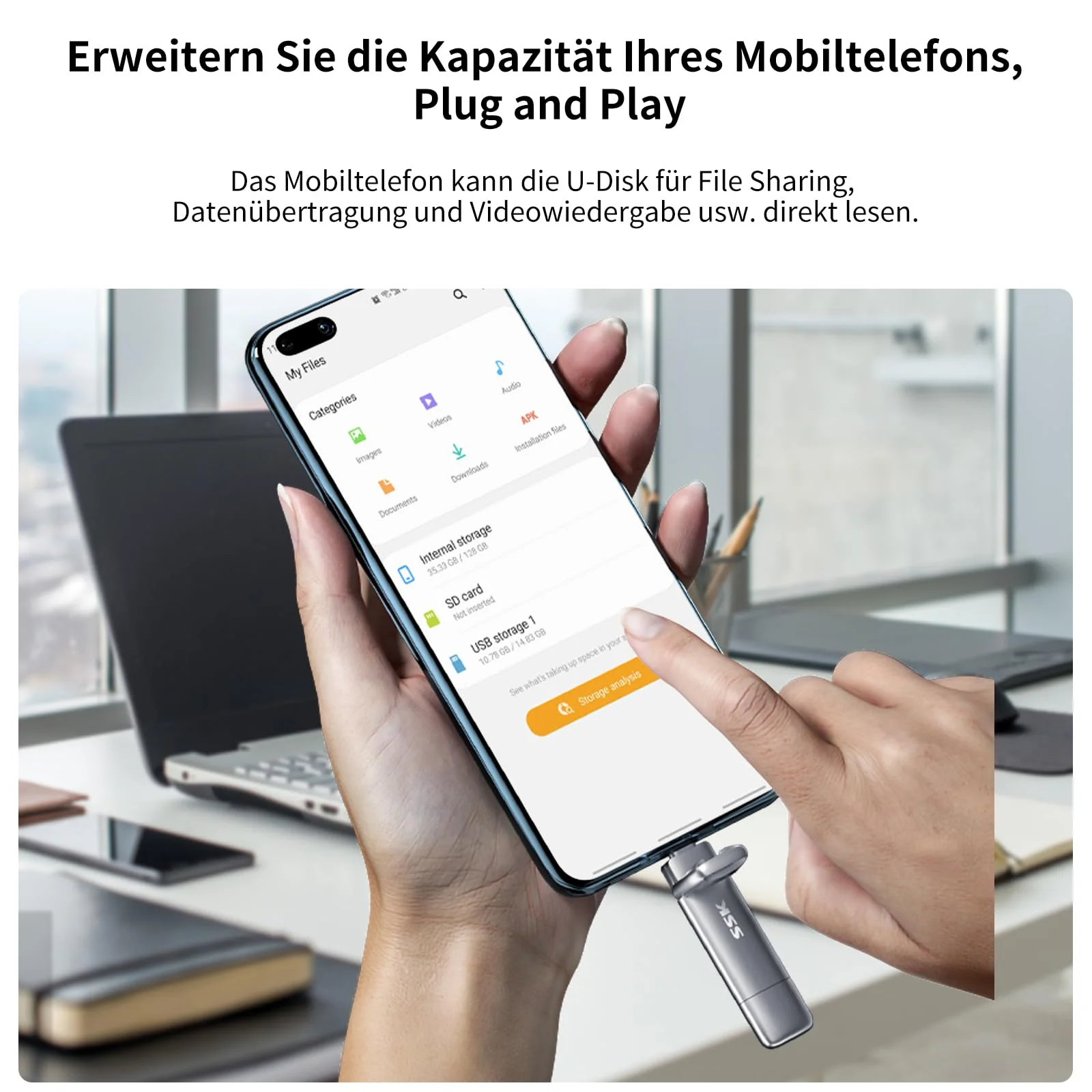 SSK USB C Externe SSD 1TB, mit bis zu 550 MB/s Extreme Schneller USB Solid State Drive, Dual-USB Typ C + USB A USB3.2 Gen2 Datenspeicher für Android-Telefon, Laptop, Tablet, Mac - Image 3