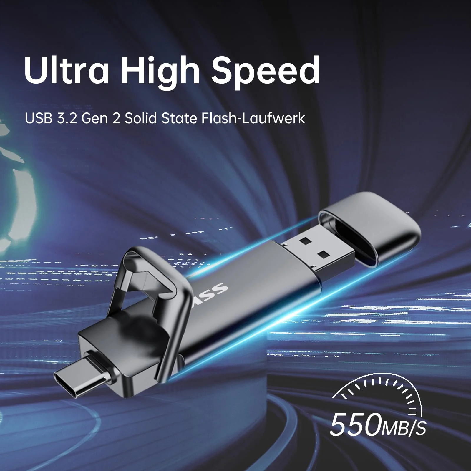 SSK USB C Externe SSD 1TB, mit bis zu 550 MB/s Extreme Schneller USB Solid State Drive, Dual-USB Typ C + USB A USB3.2 Gen2 Datenspeicher für Android-Telefon, Laptop, Tablet, Mac - Image 4