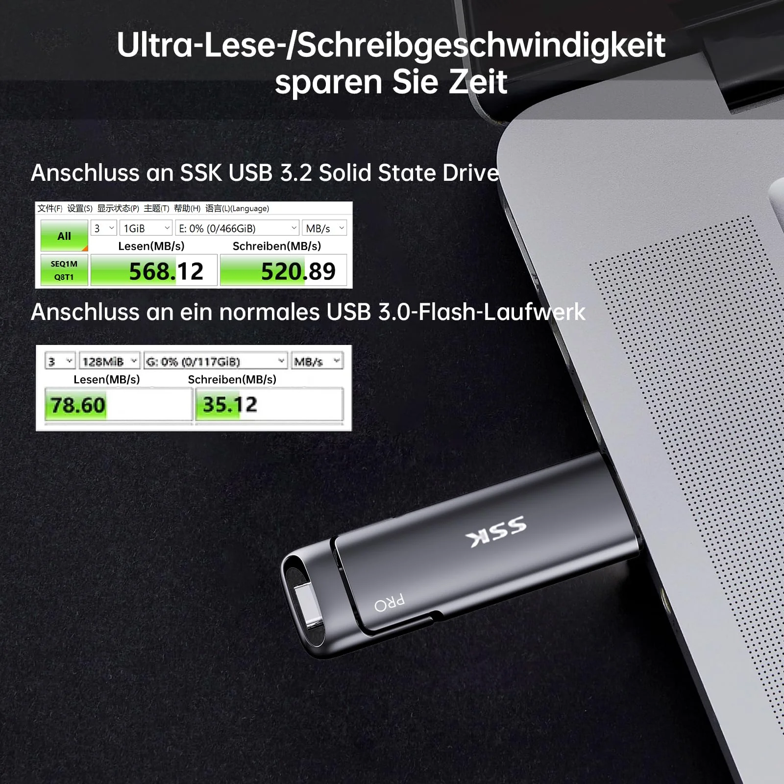 SSK USB C Externe SSD 1TB, mit bis zu 550 MB/s Extreme Schneller USB Solid State Drive, Dual-USB Typ C + USB A USB3.2 Gen2 Datenspeicher für Android-Telefon, Laptop, Tablet, Mac - Image 5