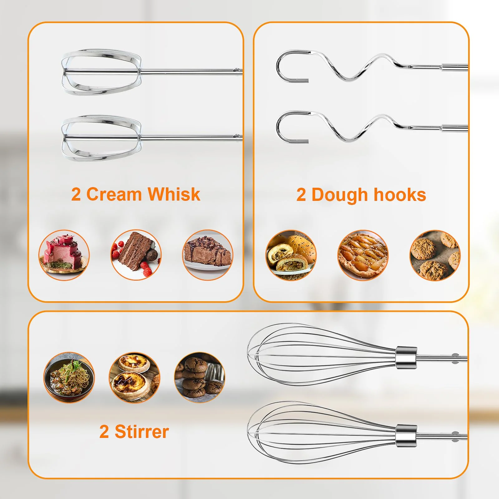 Stabmixer NWOUIIAY Handmixer Elektrischer 500W 5 Geschwindigkeitsstufen 6-in-1 Set mit Schneebesen Knethaken Teigrührer Handrührgerät mit Ein-Knopf-Auswurf für Backen Desser - Image 2