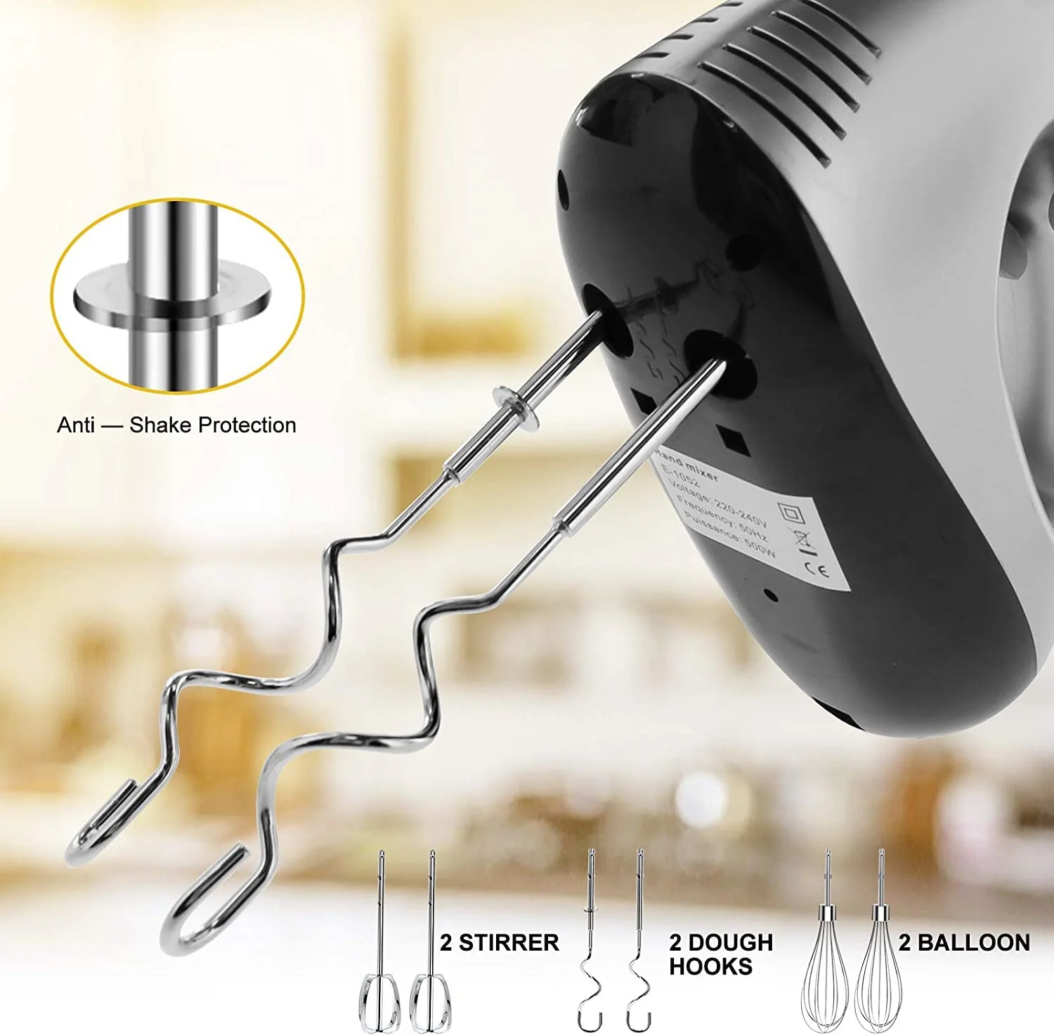 Stabmixer NWOUIIAY Handmixer Elektrischer 500W 5 Geschwindigkeitsstufen 6-in-1 Set mit Schneebesen Knethaken Teigrührer Handrührgerät mit Ein-Knopf-Auswurf für Backen Desser - Image 5