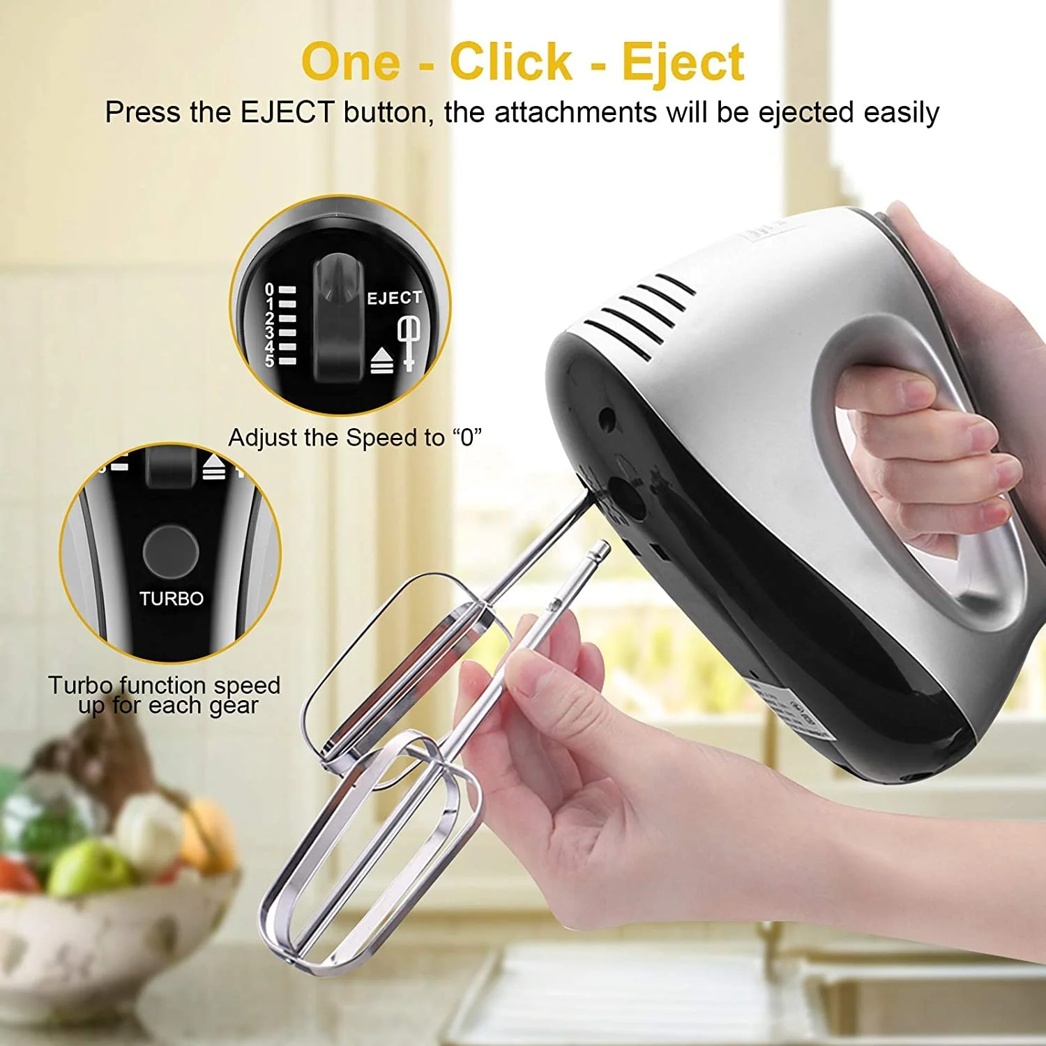 Stabmixer NWOUIIAY Handmixer Elektrischer 500W 5 Geschwindigkeitsstufen 6-in-1 Set mit Schneebesen Knethaken Teigrührer Handrührgerät mit Ein-Knopf-Auswurf für Backen Desser - Image 7