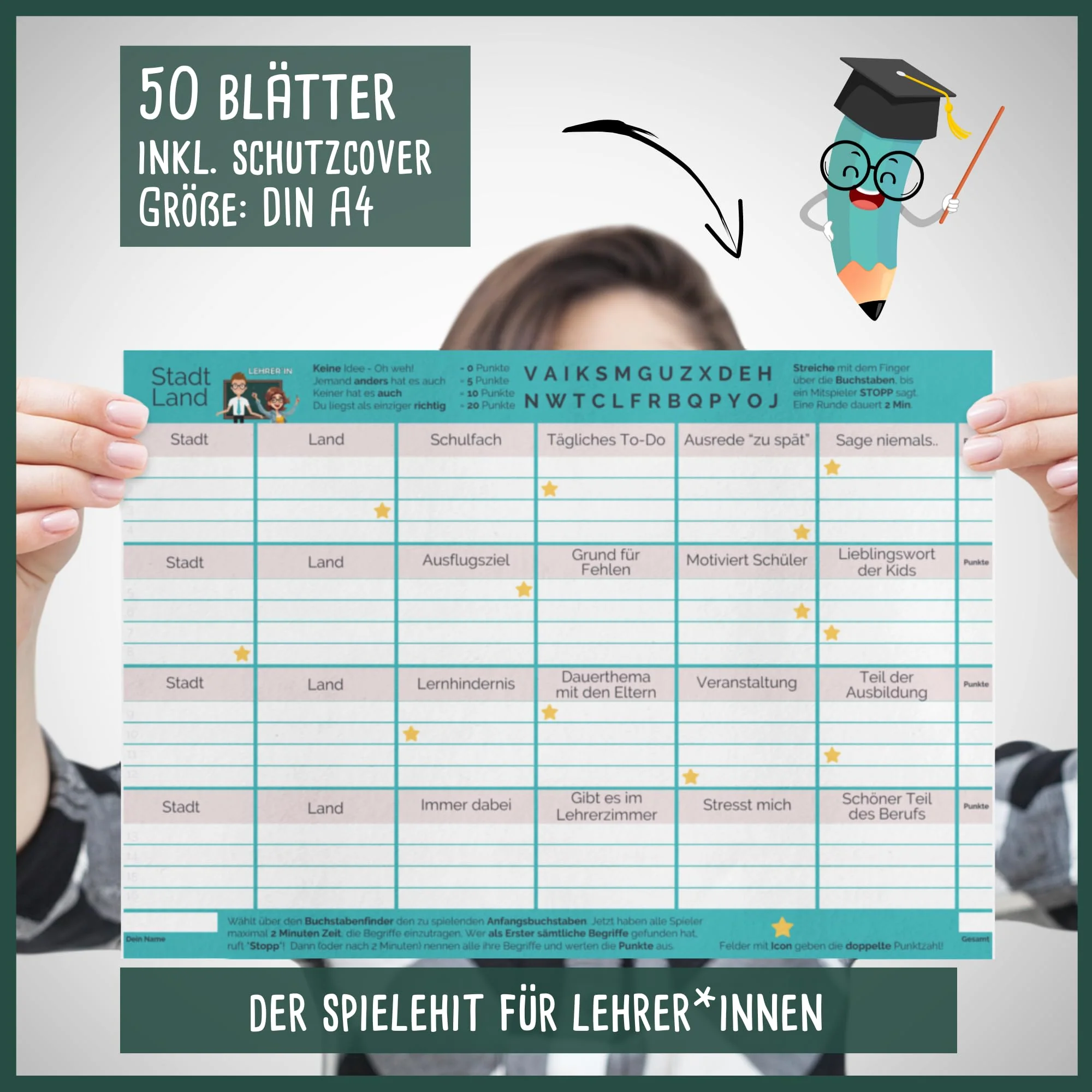 Stadt Land Fluss Lehrer + Lehrerin by snaPmee - Schule-Edition als Quiz Geschenk für Klassenlehrer & Schüler - 50 Blatt Din-A4 Block - Image 6