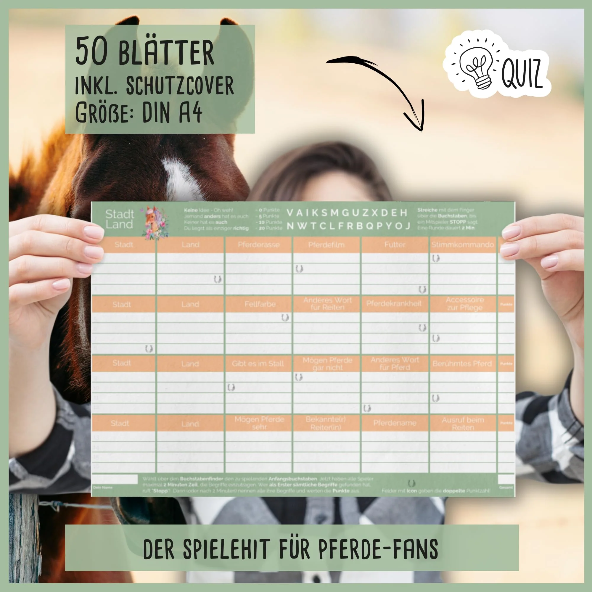 Stadt Land Pferd by snaPmee - Ratespiel für Reiter - Familienspiel + Partyspiel Mädchen & Jungen ab 10 Jahren - 50 Blatt Din-A4 - Image 6
