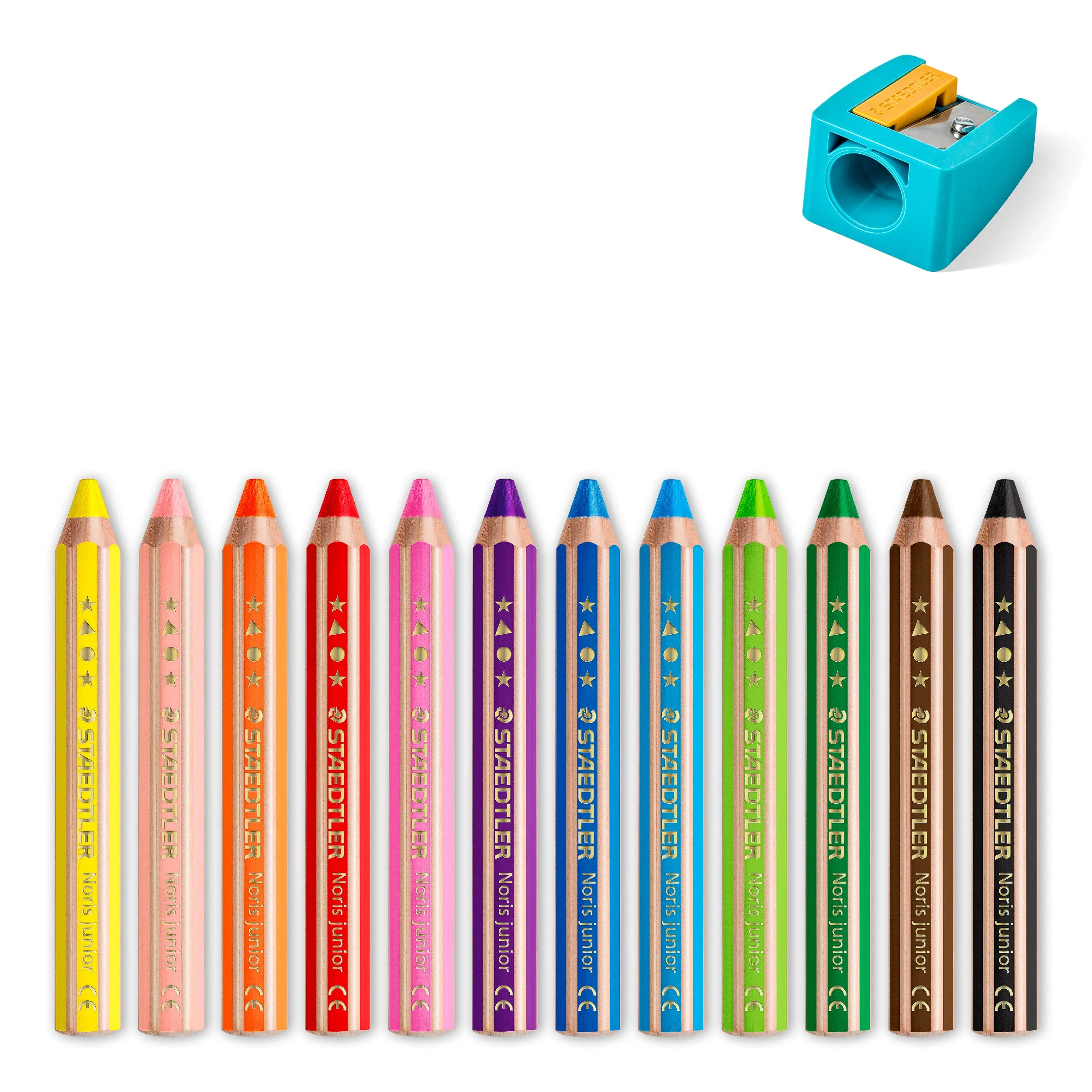 STAEDTLER 3in1 Buntstift Noris junior, Bunt-, Wachsmal- und Aquarellstift, extra bruchsicher, ideal für Kinder, für viele Oberflächen, Kartonetui mit 12 Farben inkl. Spitzer, 140 C12 - Image 3