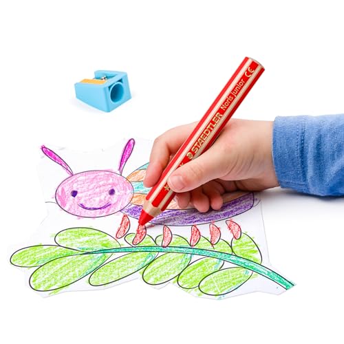 STAEDTLER 3in1 Buntstift Noris junior, Bunt-, Wachsmal- und Aquarellstift, extra bruchsicher, ideal für Kinder, für viele Oberflächen, Kartonetui mit 12 Farben inkl. Spitzer, 140 C12 - Image 6