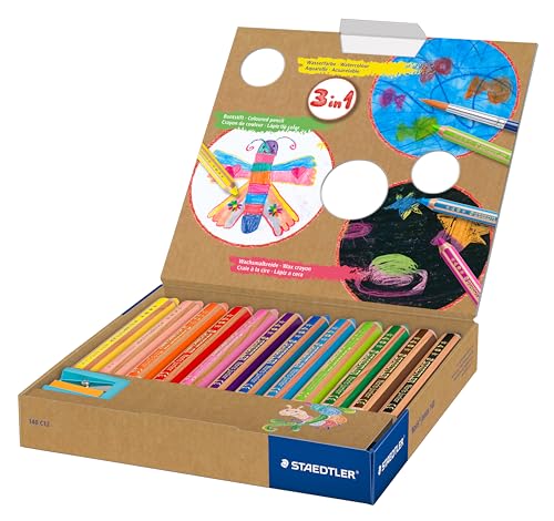 STAEDTLER 3in1 Buntstift Noris junior, Bunt-, Wachsmal- und Aquarellstift, extra bruchsicher, ideal für Kinder, für viele Oberflächen, Kartonetui mit 12 Farben inkl. Spitzer, 140 C12 - Image 7
