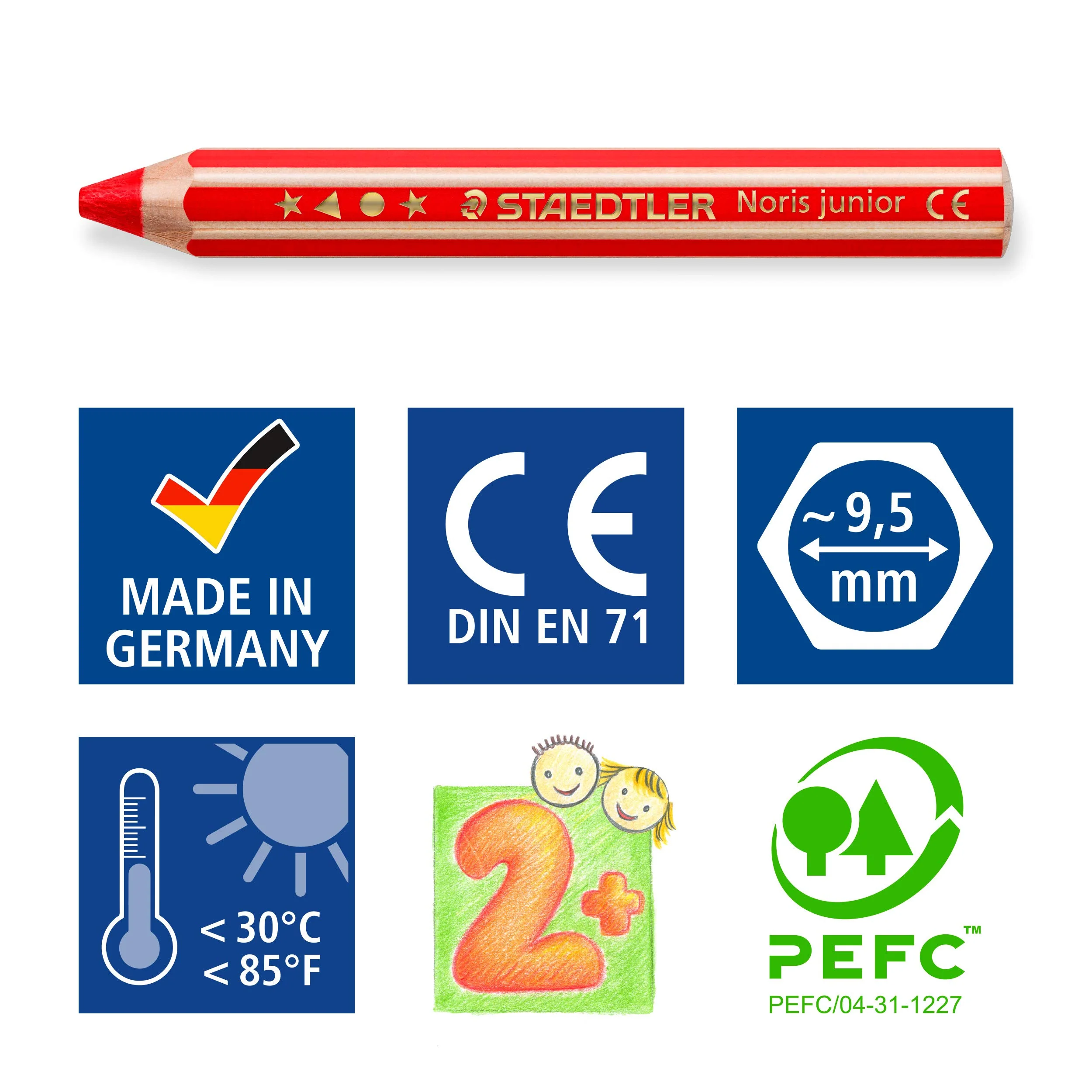STAEDTLER 3in1 Buntstift Noris junior (Bunt-, Wachsmal- und Aquarellstift, extra bruchsicher, ideal für Kinder, für viele Oberflächen, Kartonetui mit 6 Farben inkl. Spitzer), 140 C6 - Image 4
