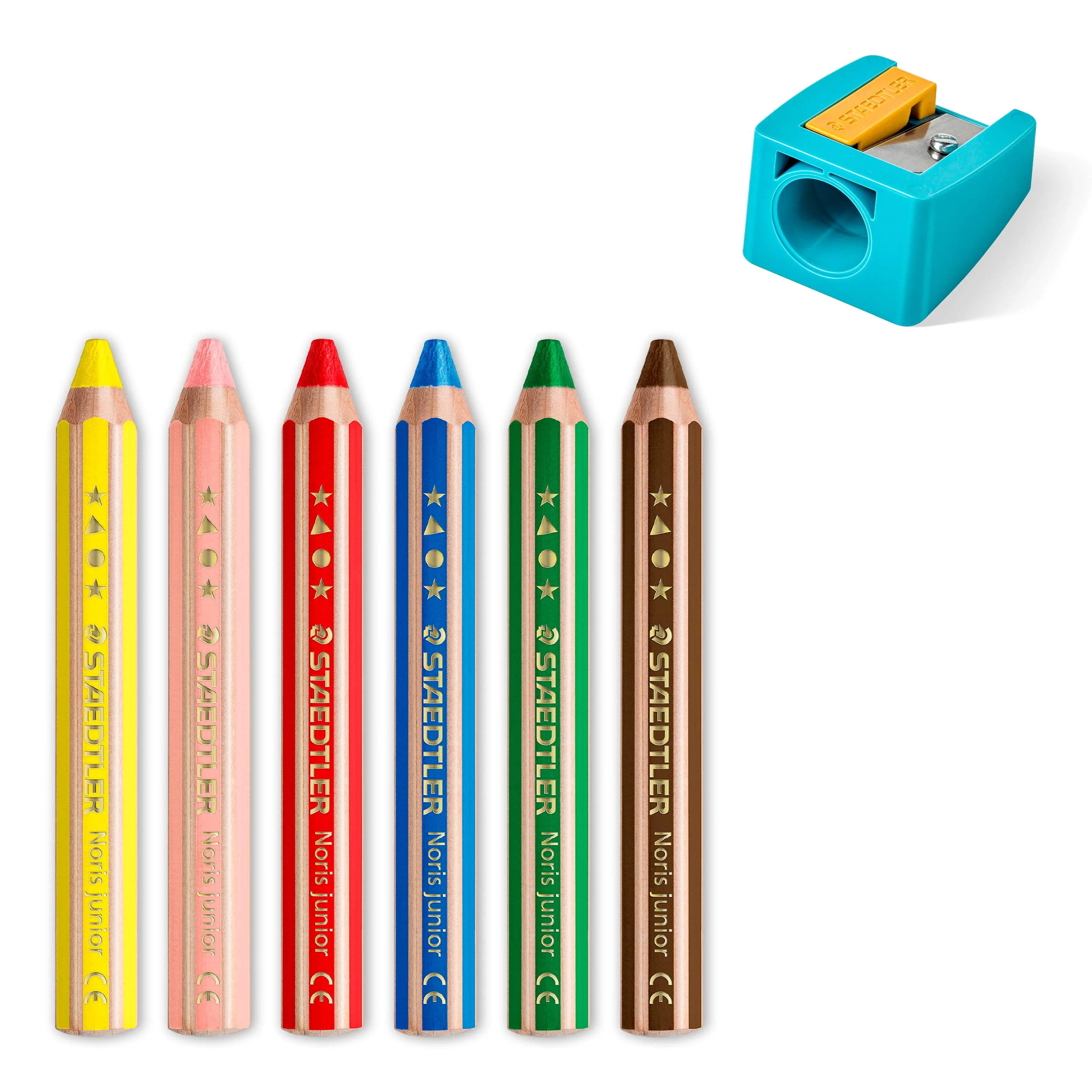 STAEDTLER 3in1 Buntstift Noris junior (Bunt-, Wachsmal- und Aquarellstift, extra bruchsicher, ideal für Kinder, für viele Oberflächen, Kartonetui mit 6 Farben inkl. Spitzer), 140 C6 - Image 5