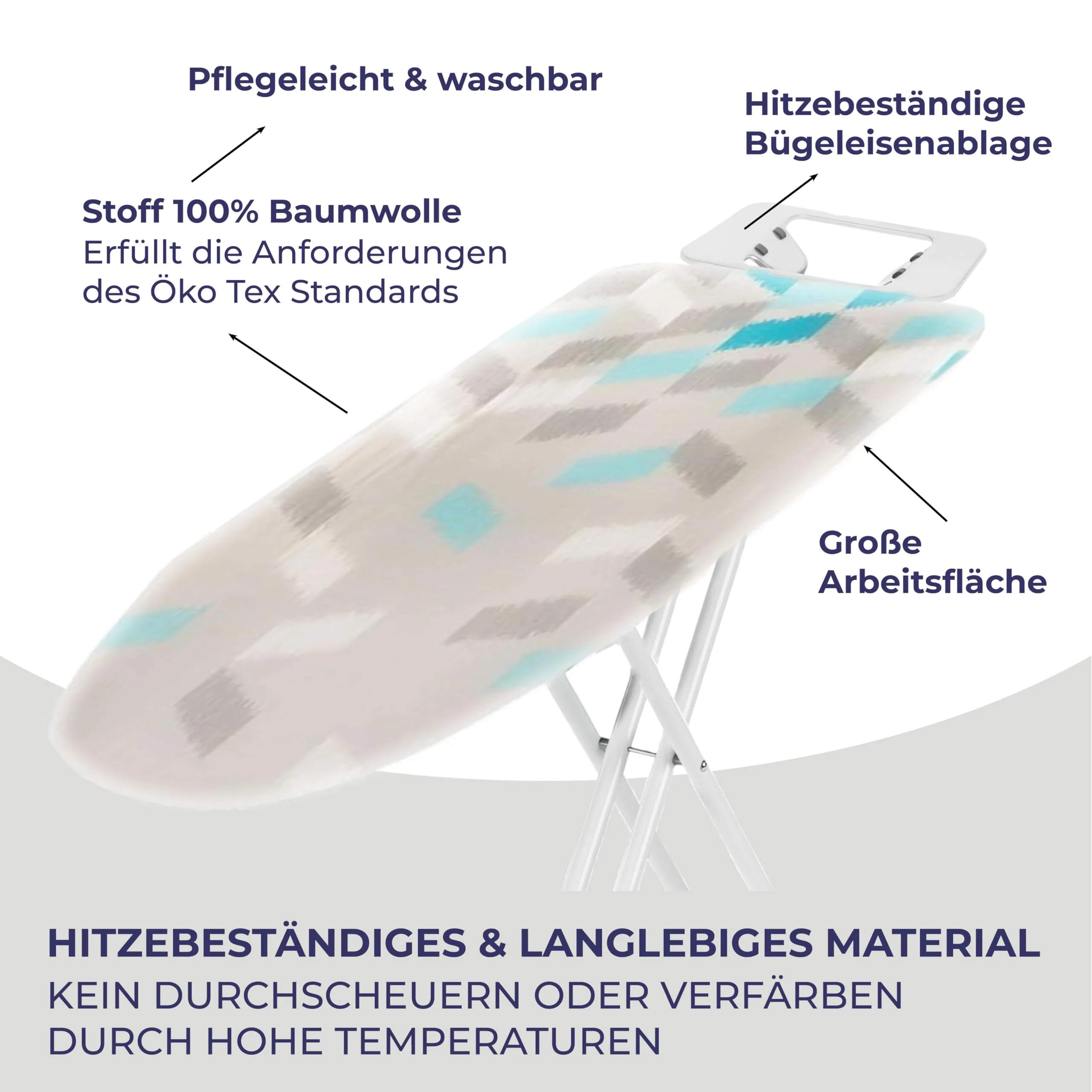 STAHLMANN ® Bügelbrett [114x34 Bügelfäche ] mit rutschfesten Füßen – robuster Bügeltisch – extra stabiles Bügelbrett [Made IN EU] – Tischbügelbrett - Image 2