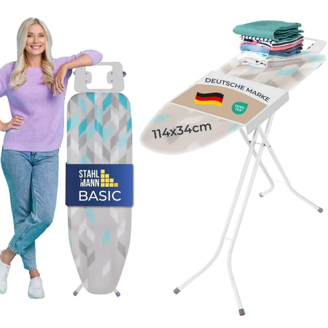 STAHLMANN ® Bügelbrett [114x34 Bügelfäche ] mit rutschfesten Füßen – robuster Bügeltisch – extra stabiles Bügelbrett [Made IN EU] – Tischbügelbrett - Image 3