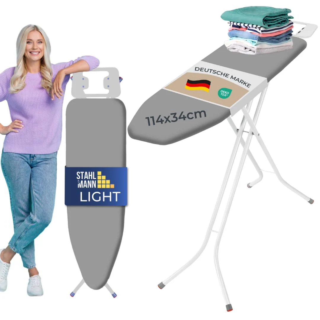 STAHLMANN ® Bügelbrett [114x34 Bügelfäche ] mit rutschfesten Füßen – robuster Bügeltisch – extra stabiles Bügelbrett [Made IN EU] – Tischbügelbrett - Image 2