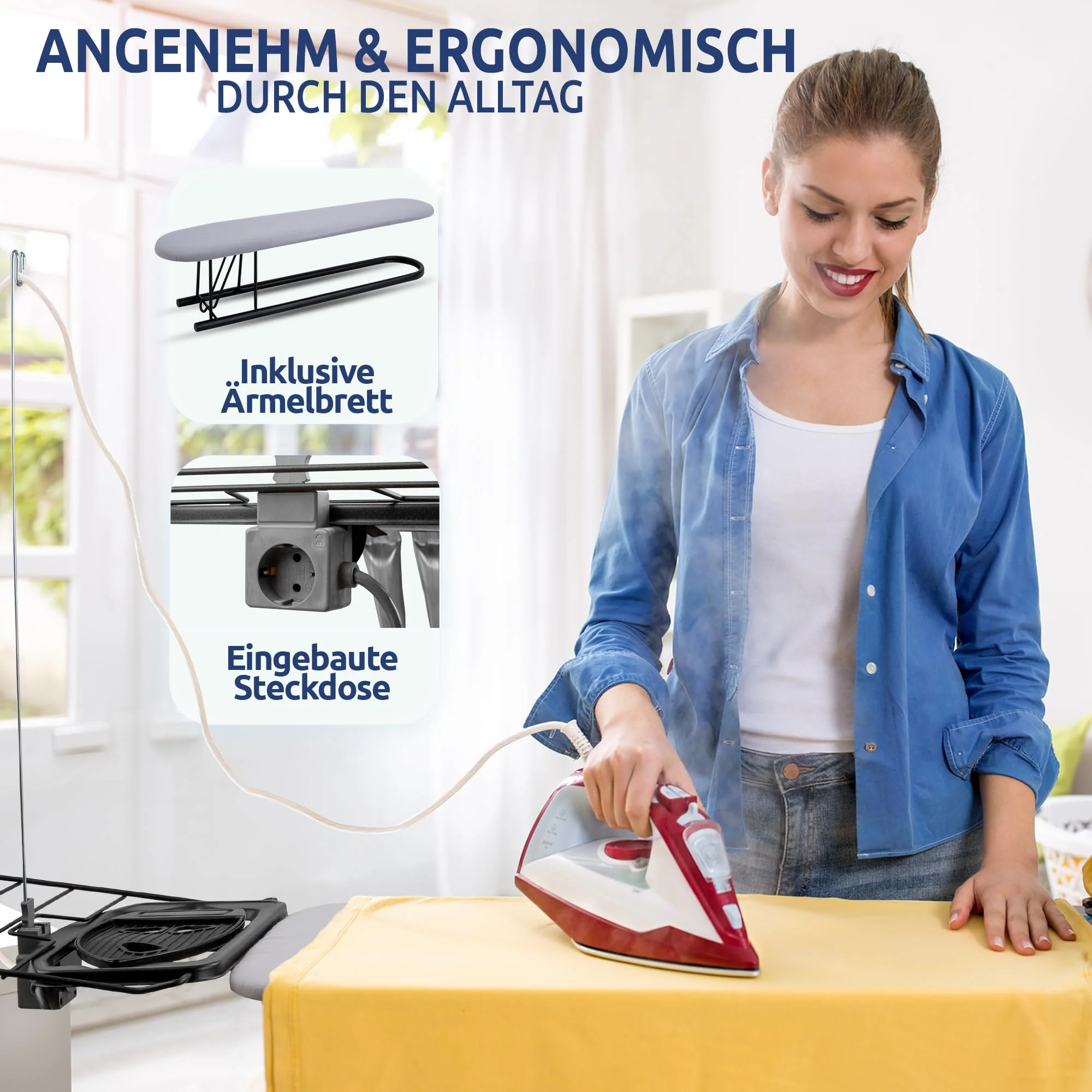 STAHLMANN ® Bügelbrett aus Aluminium [120x42 Bügelfläche] inkl. Ärmelbügelbrett – Bügeltisch – extra stabiles Bügelbrett [Made IN EU] – Bügelbrettbezug [100% Baumwolle] - Image 5