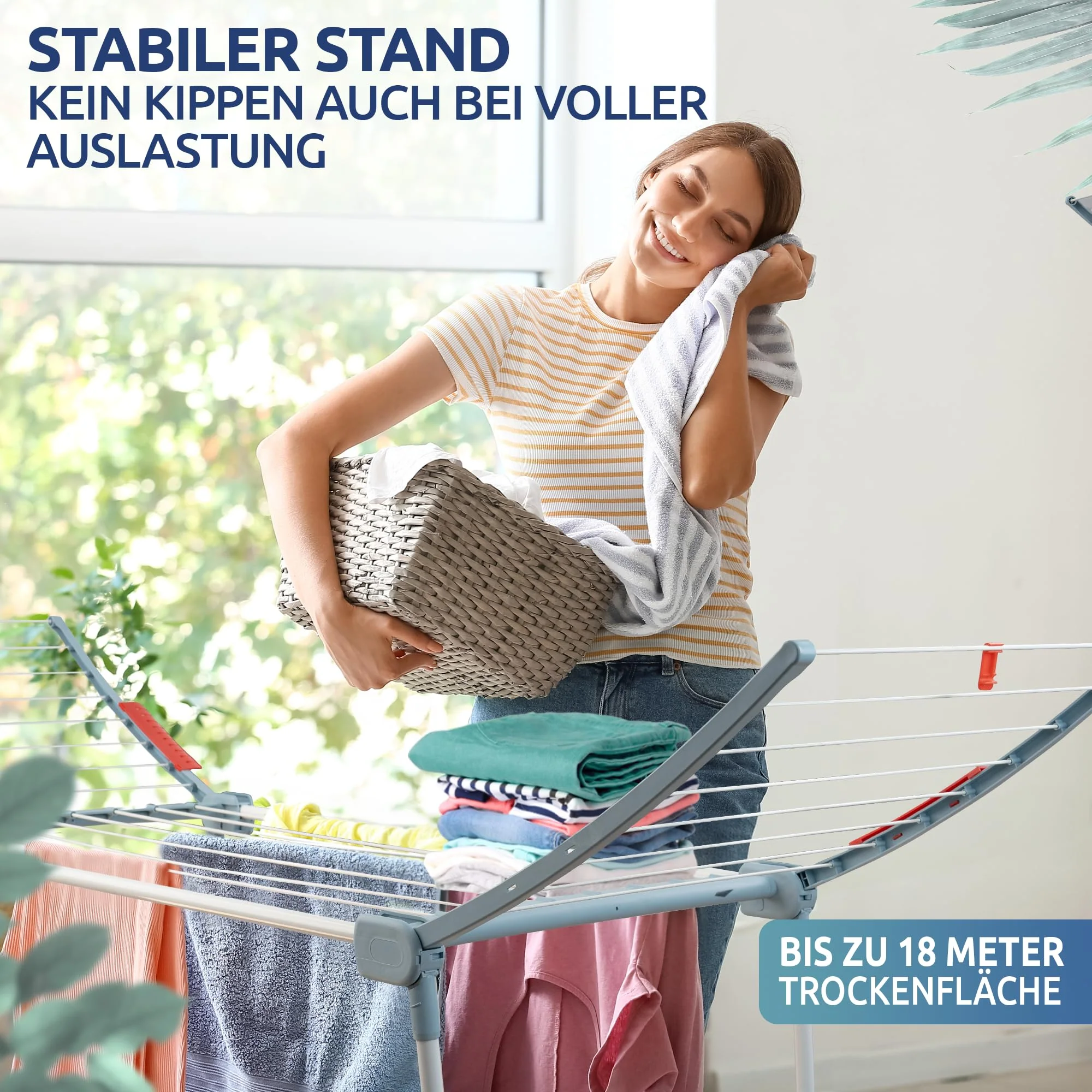 STAHLMANN ® Wäscheständer [18M Trockenfläche ] - Flügelwäscheständer [Made IN EU] 1,05 M Flügel ideal für Lange Kleidungsstücke - Wäscheständer platzsparend - Image 2