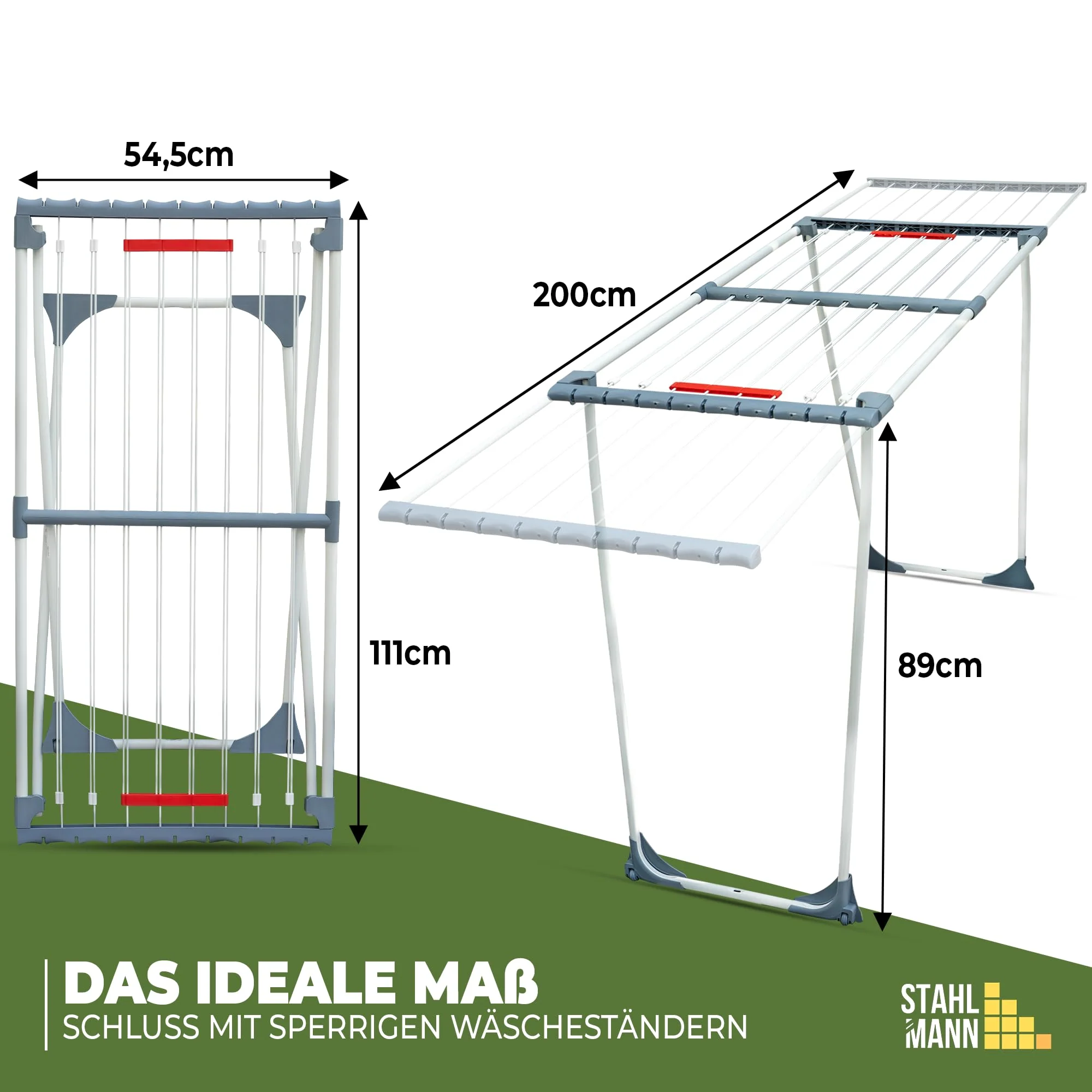 STAHLMANN ® Wäscheständer ausziehbar [20M Trockenfläche ] Made IN EU - Wäscheständer XXL - Wäscheständer mit Klemmen für kleine Wäschestücke - Wäscheständer platzsparend - Image 2