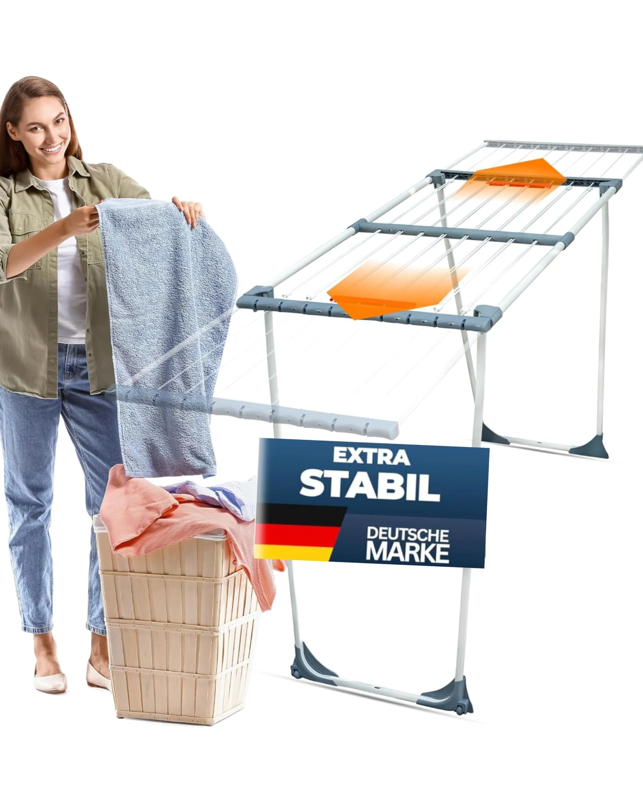 STAHLMANN ® Wäscheständer ausziehbar [20M Trockenfläche ] Made IN EU - Wäscheständer XXL - Wäscheständer mit Klemmen für kleine Wäschestücke - Wäscheständer platzsparend - Image 5
