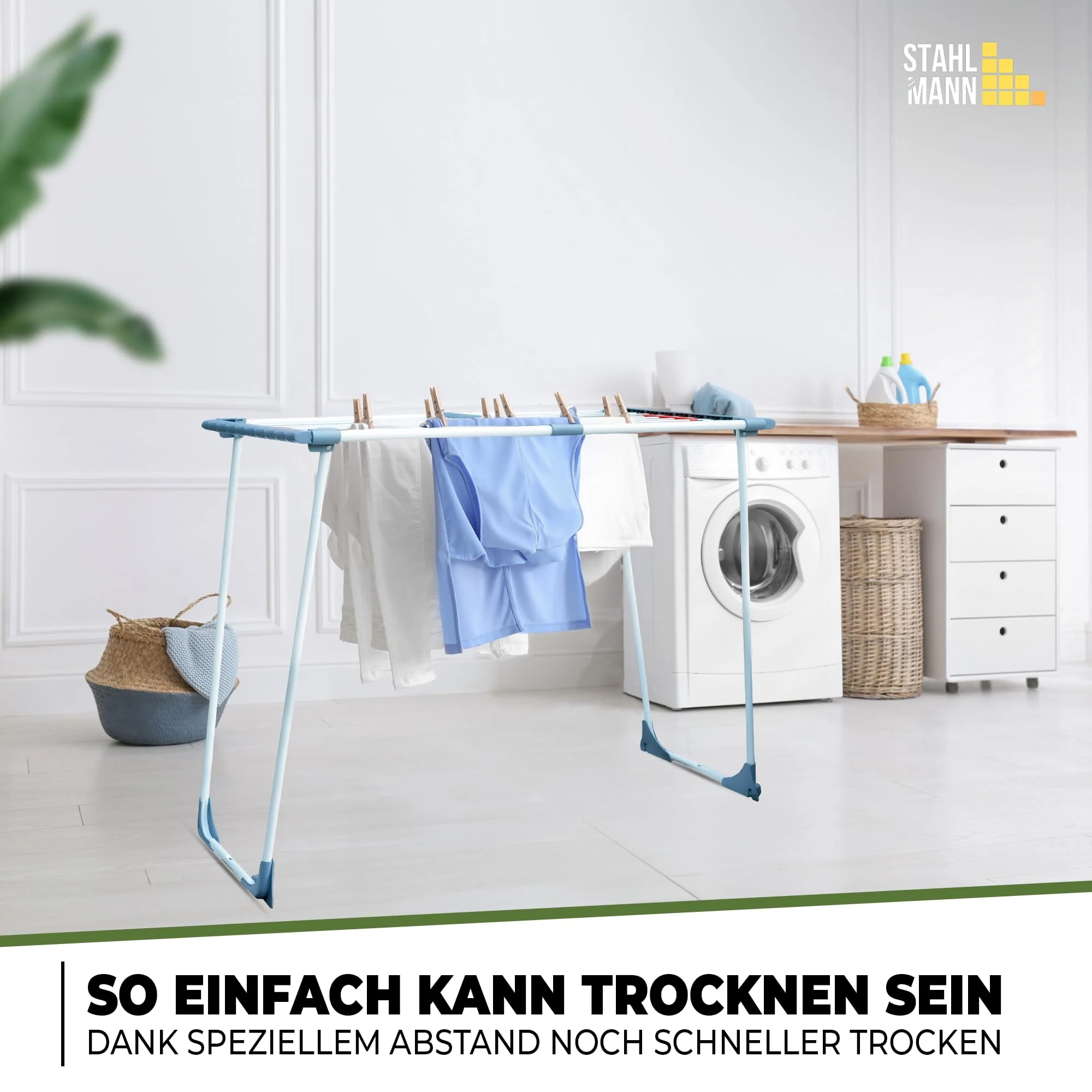 STAHLMANN ® Wäscheständer ausziehbar [20M Trockenfläche ] Made IN EU - Wäscheständer XXL - Wäscheständer mit Klemmen für kleine Wäschestücke - Wäscheständer platzsparend - Image 6