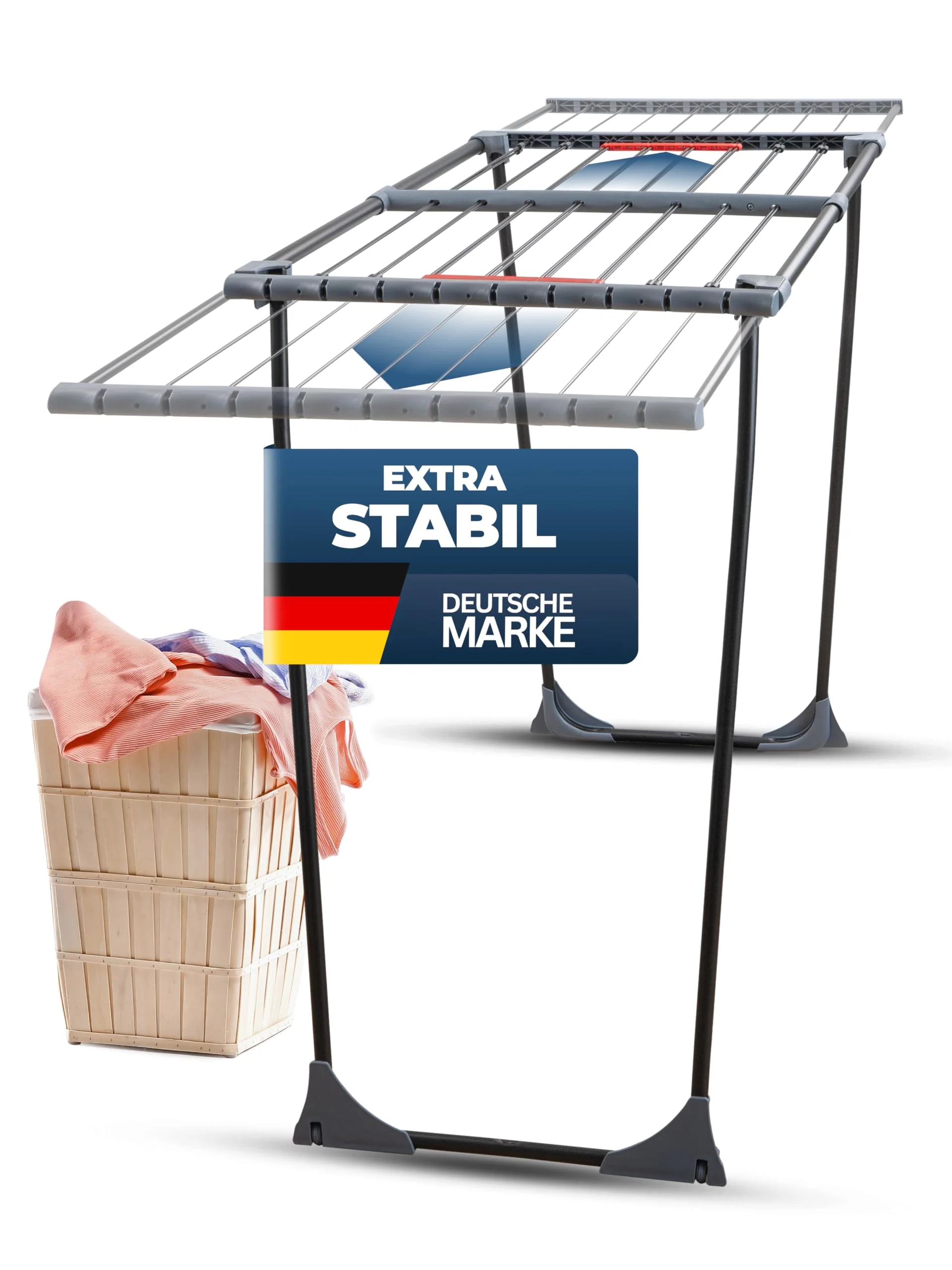 STAHLMANN ® Wäscheständer ausziehbar [20M Trockenfläche ] - Wäscheständer XXL [Made IN EU] - Wäscheständer schwarz mit Klemmen für kleine Wäschestücke - Wäscheständer platzsparend - Image 2