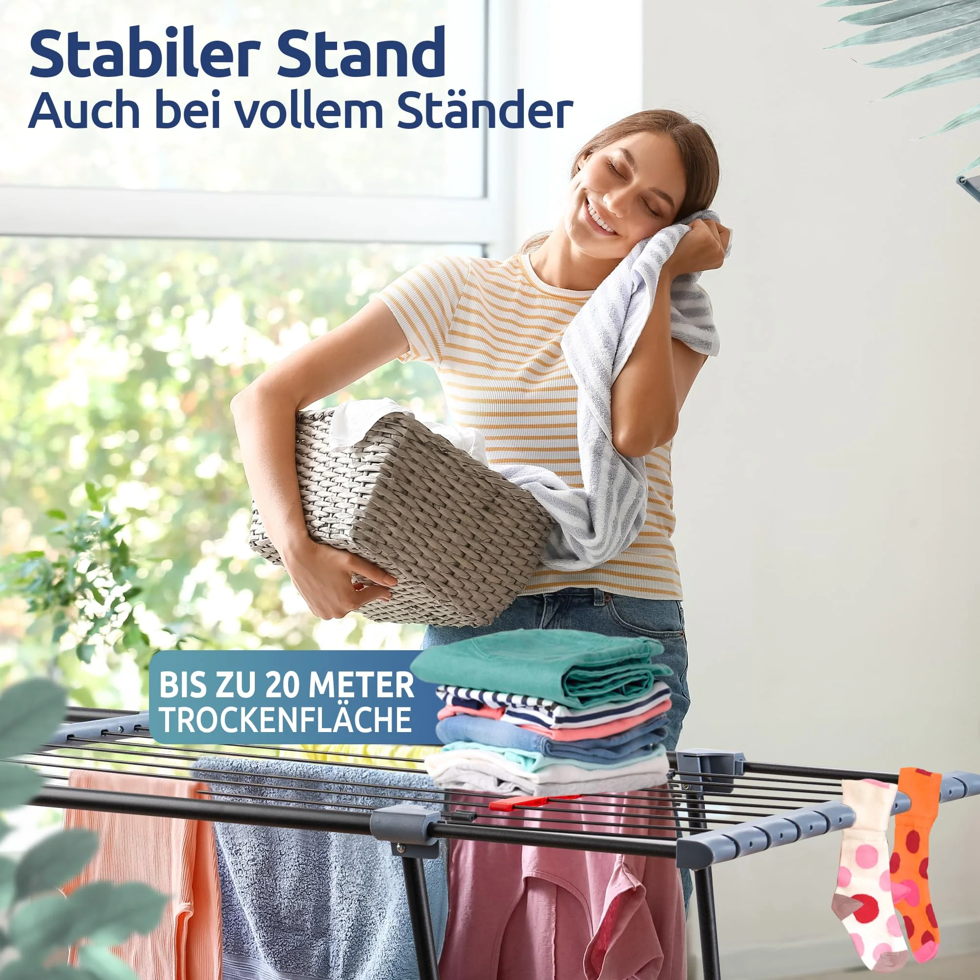 STAHLMANN ® Wäscheständer ausziehbar [20M Trockenfläche ] - Wäscheständer XXL [Made IN EU] - Wäscheständer schwarz mit Klemmen für kleine Wäschestücke - Wäscheständer platzsparend - Image 3