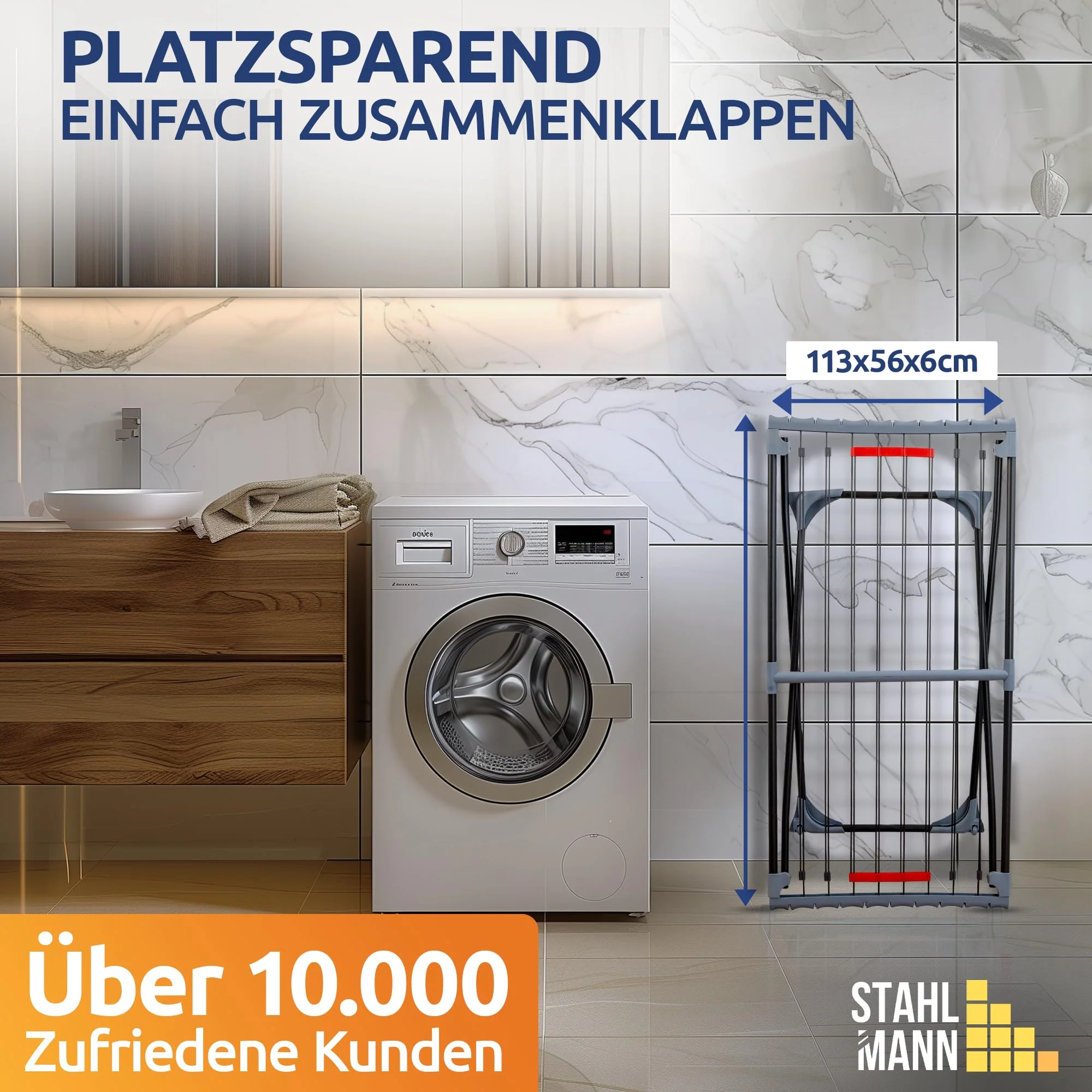 STAHLMANN ® Wäscheständer ausziehbar [20M Trockenfläche ] - Wäscheständer XXL [Made IN EU] - Wäscheständer schwarz mit Klemmen für kleine Wäschestücke - Wäscheständer platzsparend - Image 6