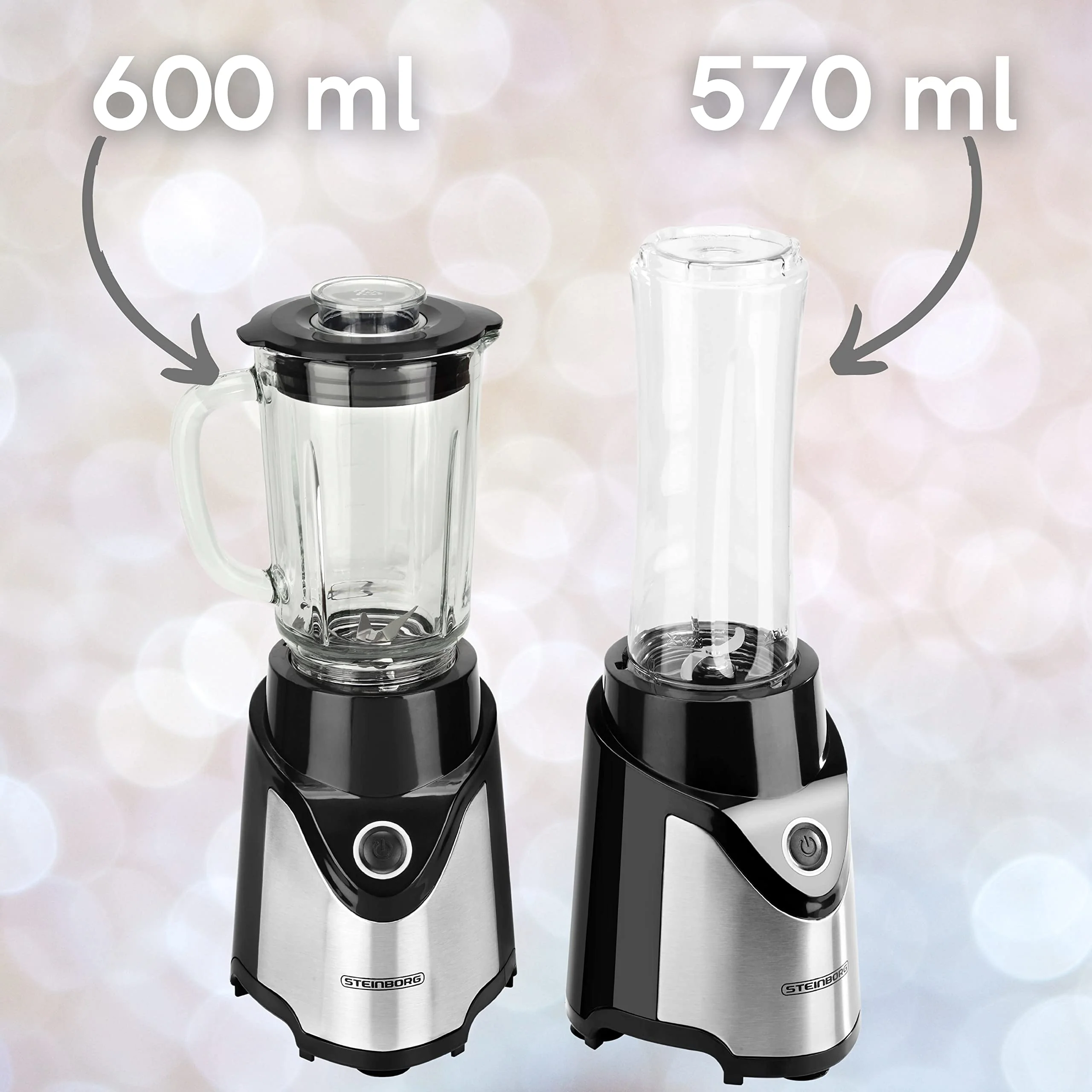 Standmixer | 6-Fach Metallmesser | 570 ml | 600ml To-Go Becher | Pulsfunktion | 500 Watt | Glas Edelstahl | Universal Power Mixer | Ice Crusher | Eiweiß Shaker | Zerkleinerer | Smoothie Maker - Image 5