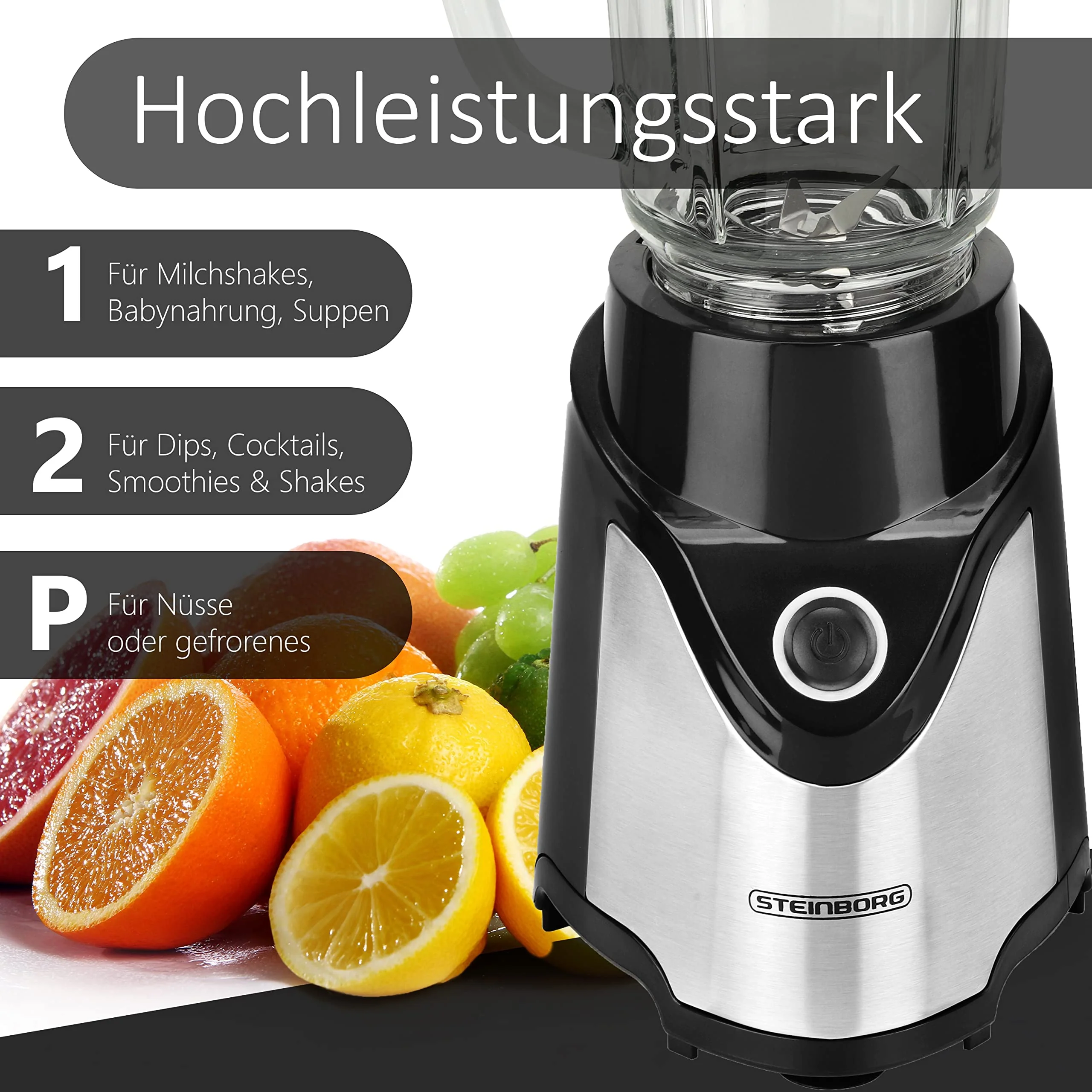 Standmixer | 6-Fach Metallmesser | 570 ml | 600ml To-Go Becher | Pulsfunktion | 500 Watt | Glas Edelstahl | Universal Power Mixer | Ice Crusher | Eiweiß Shaker | Zerkleinerer | Smoothie Maker - Image 6