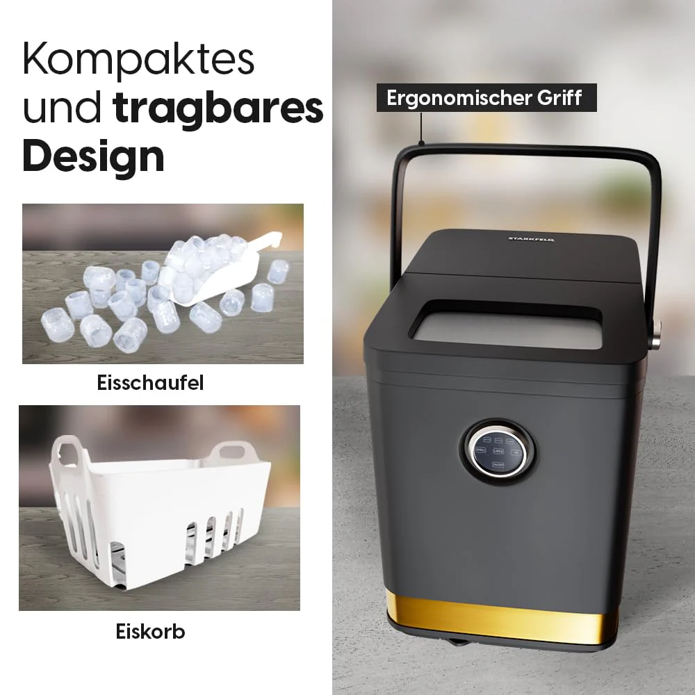 STARKFELD ICE MAKER - Luxus Eiswürfelmaschine | 20 KG Eis in 24 Stunden | Selbstreinigend & Keimfrei | 1,5L Wassertank | Eis in 6 Minuten | 2 Größen Eis | Kompakt & Leise | Cocktail Maschine (Schwarz) - Image 10