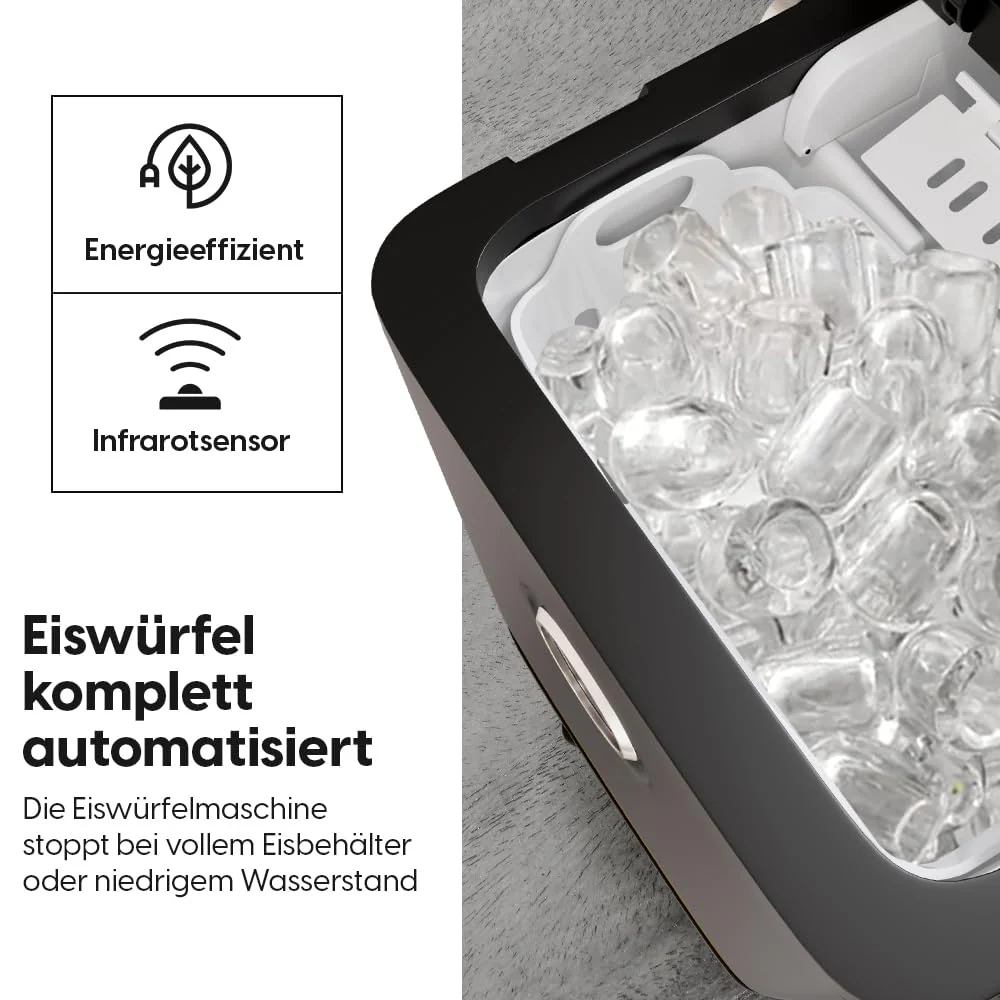 STARKFELD ICE MAKER - Luxus Eiswürfelmaschine | 20 KG Eis in 24 Stunden | Selbstreinigend & Keimfrei | 1,5L Wassertank | Eis in 6 Minuten | 2 Größen Eis | Kompakt & Leise | Cocktail Maschine (Schwarz) - Image 2