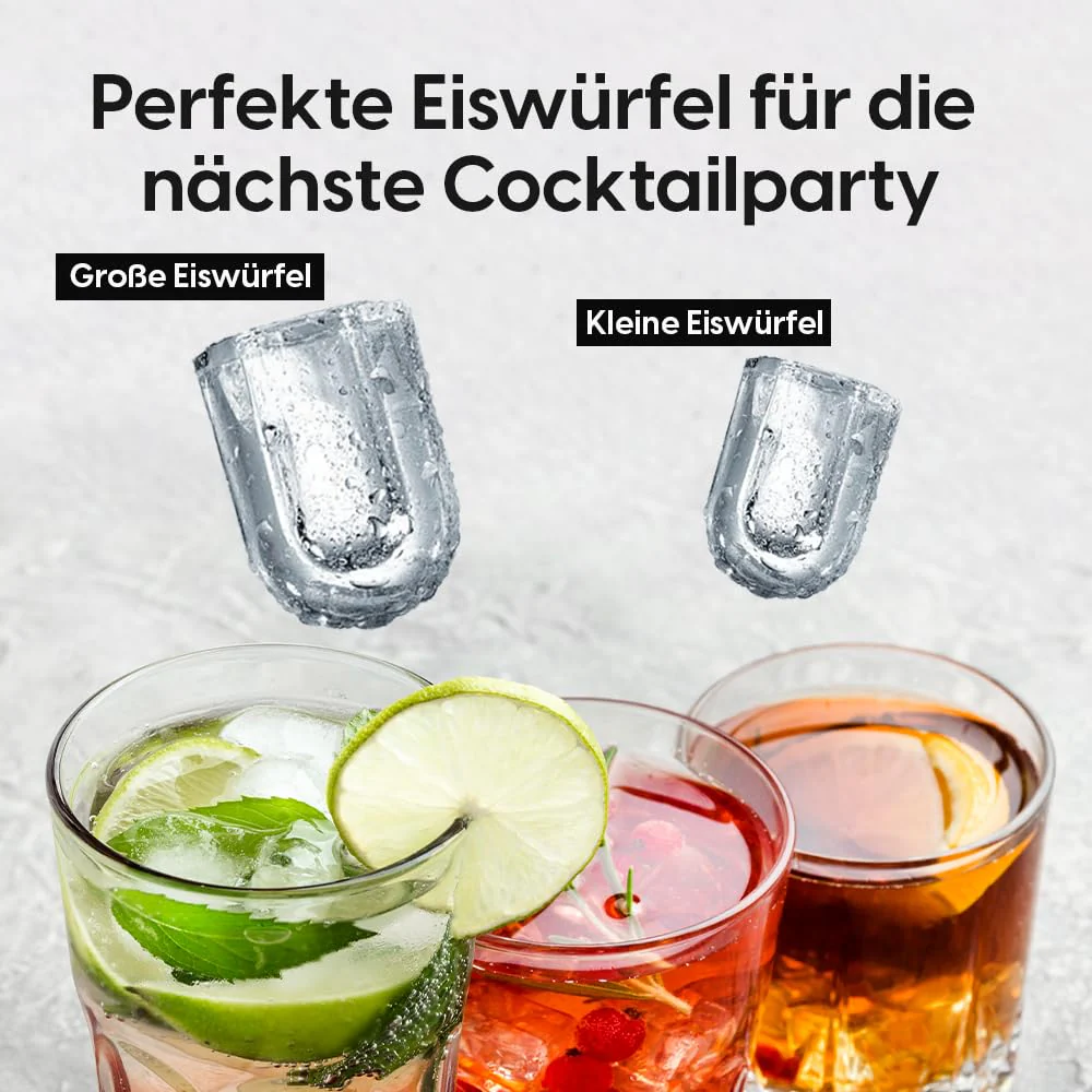STARKFELD ICE MAKER - Luxus Eiswürfelmaschine | 20 KG Eis in 24 Stunden | Selbstreinigend & Keimfrei | 1,5L Wassertank | Eis in 6 Minuten | 2 Größen Eis | Kompakt & Leise | Cocktail Maschine (Schwarz) - Image 3
