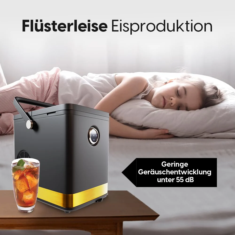 STARKFELD ICE MAKER - Luxus Eiswürfelmaschine | 20 KG Eis in 24 Stunden | Selbstreinigend & Keimfrei | 1,5L Wassertank | Eis in 6 Minuten | 2 Größen Eis | Kompakt & Leise | Cocktail Maschine (Schwarz) - Image 6