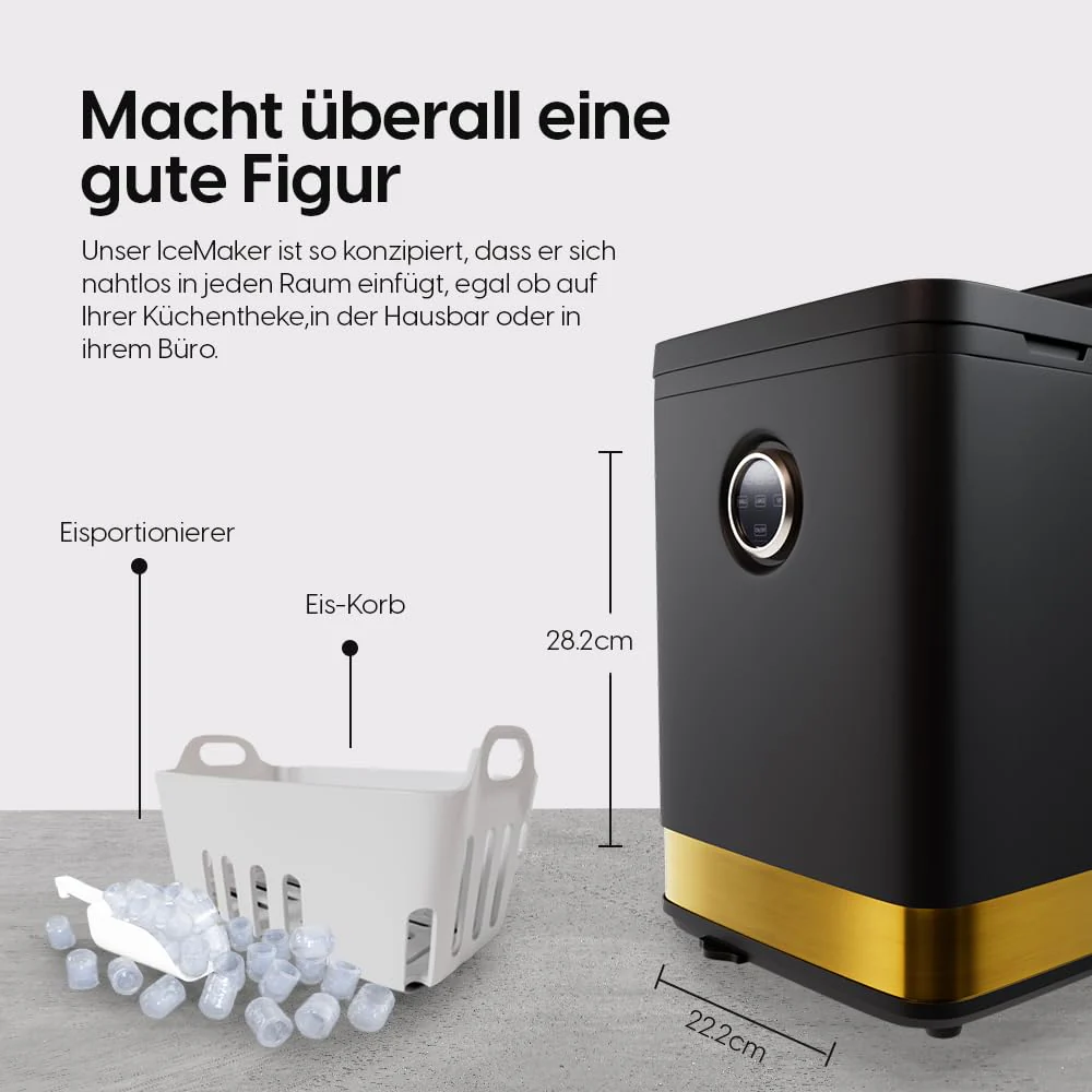 STARKFELD ICE MAKER - Luxus Eiswürfelmaschine | 20 KG Eis in 24 Stunden | Selbstreinigend & Keimfrei | 1,5L Wassertank | Eis in 6 Minuten | 2 Größen Eis | Kompakt & Leise | Cocktail Maschine (Schwarz) - Image 7