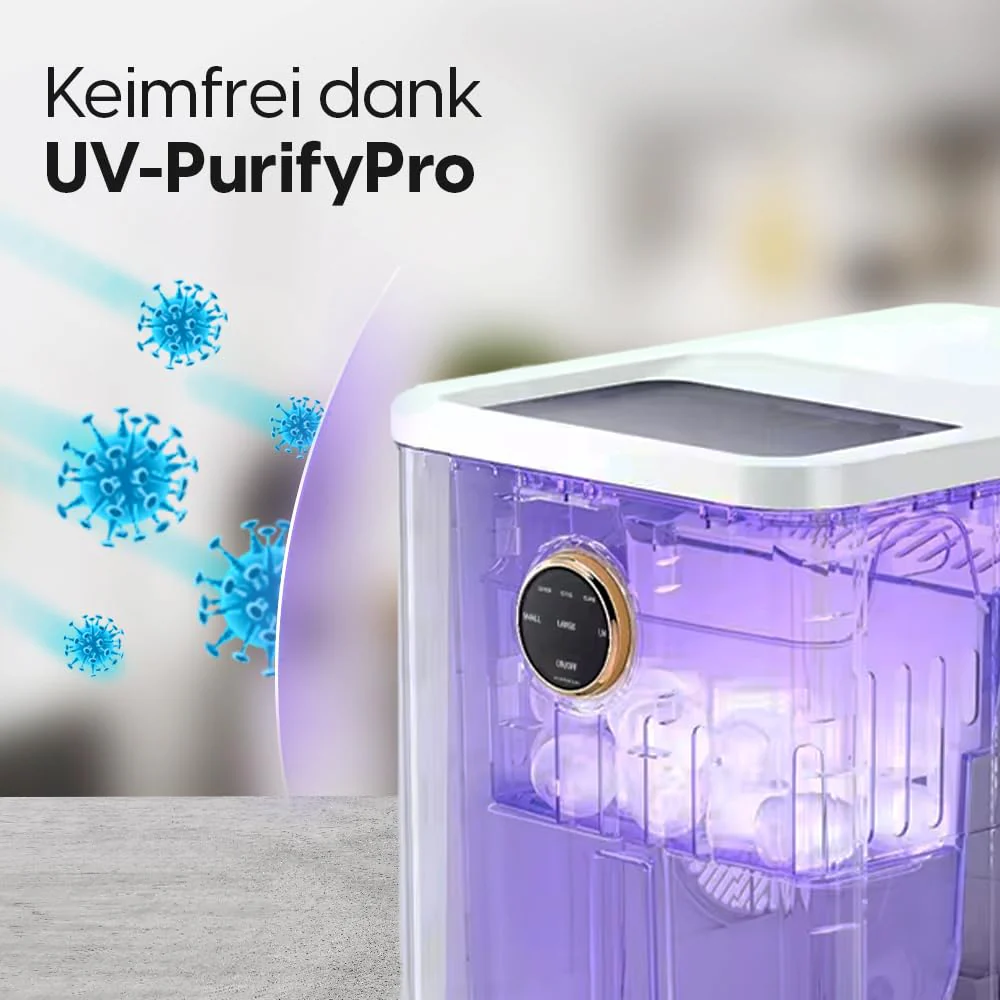 STARKFELD ICE MAKER - Luxus Eiswürfelmaschine | 20 KG Eis in 24 Stunden | Selbstreinigend & Keimfrei | 1,5L Wassertank | Eis in 6 Minuten | 2 Größen Eis | Kompakt & Leise | Cocktail Maschine (Schwarz) - Image 8