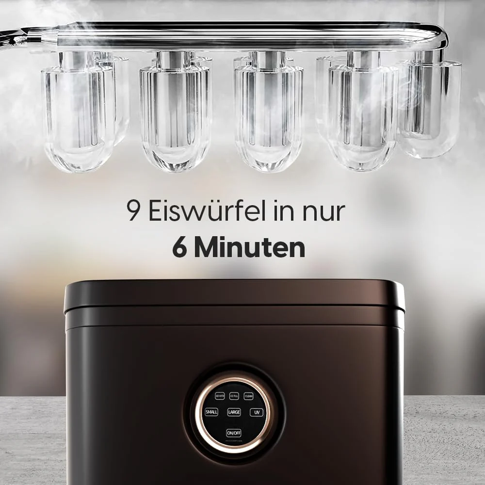 STARKFELD ICE MAKER - Luxus Eiswürfelmaschine | 20 KG Eis in 24 Stunden | Selbstreinigend & Keimfrei | 1,5L Wassertank | Eis in 6 Minuten | 2 Größen Eis | Kompakt & Leise | Cocktail Maschine (Schwarz) - Image 9
