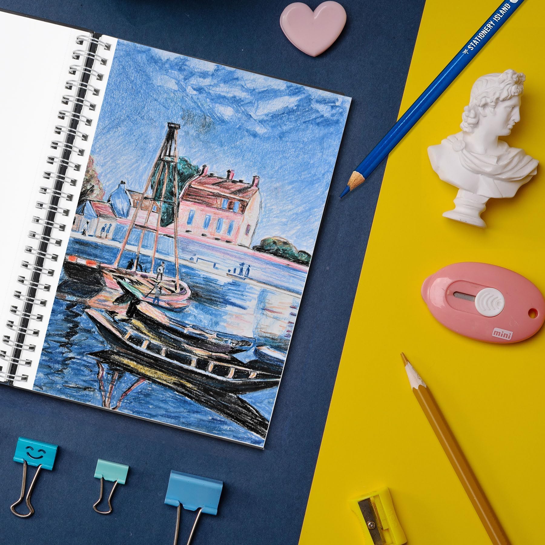 STATIONERY ISLAND A4 Skizzenbuch, 200 g/m² Dickes Papier, Spiralgebundener Zeichenbuch A4 Hardcover, Skizzenblock zum Skizzieren, Illustration, Porträt, 50 Blatt/100 Seiten - Image 7