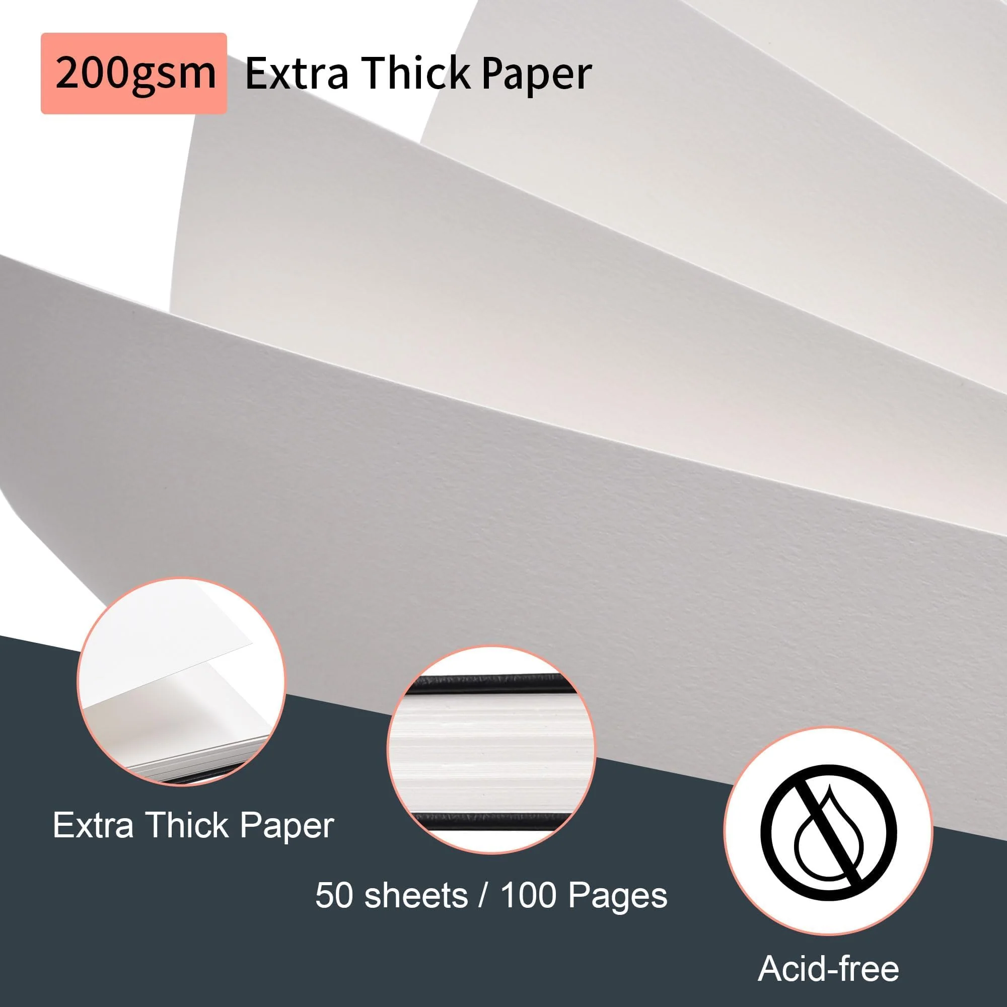 STATIONERY ISLAND A4 Skizzenbuch, 200 g/m² Dickes Papier, Spiralgebundener Zeichenbuch A4 Hardcover, Skizzenblock zum Skizzieren, Illustration, Porträt, 50 Blatt/100 Seiten - Image 9