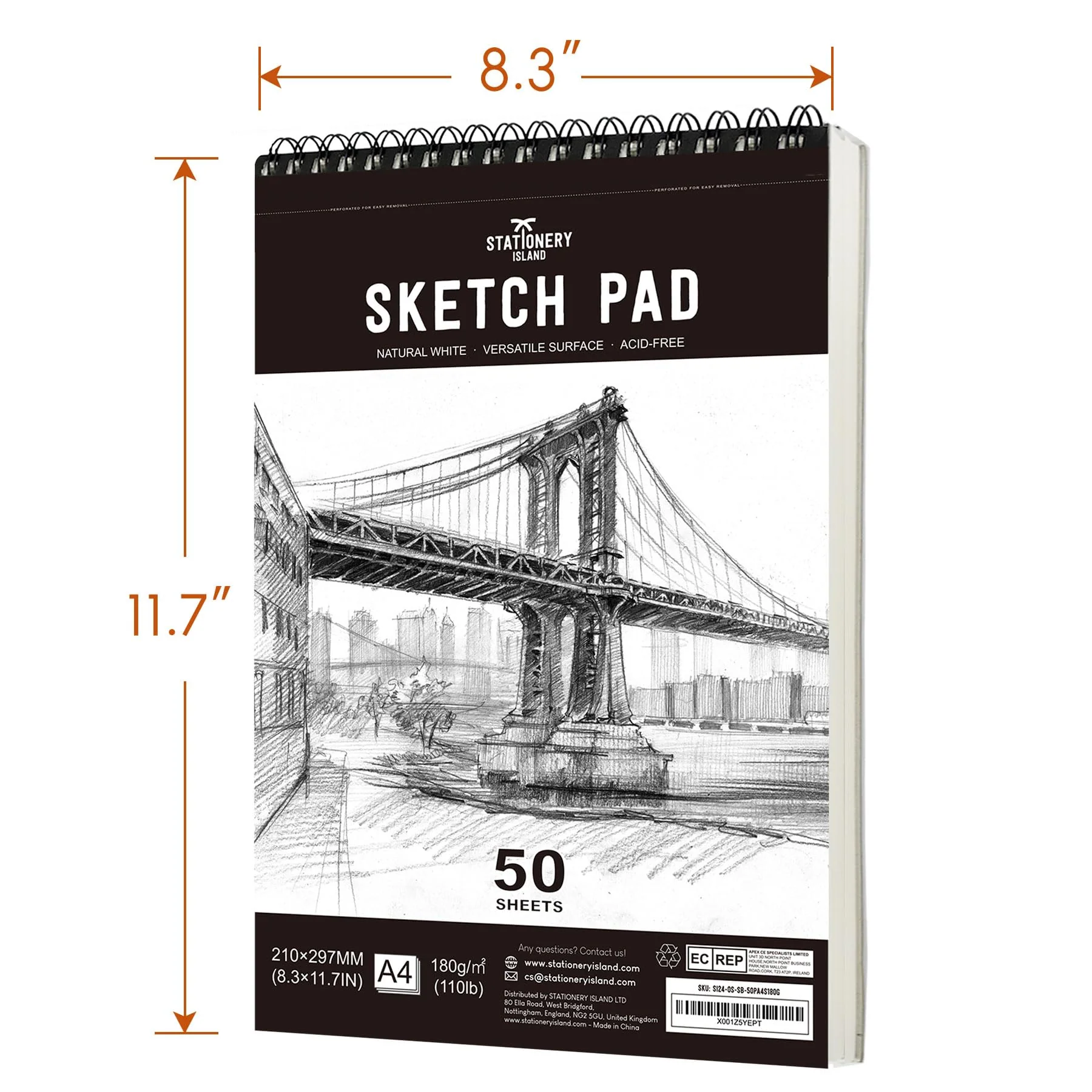 STATIONERY ISLAND Skizzenbuch, A4 Zeichenblock 180 g/m² Dickes Papier, 100 Seiten / 50 Bögen Spiralgebundenes DIN Sketchbook 1 Packungen - Image 5