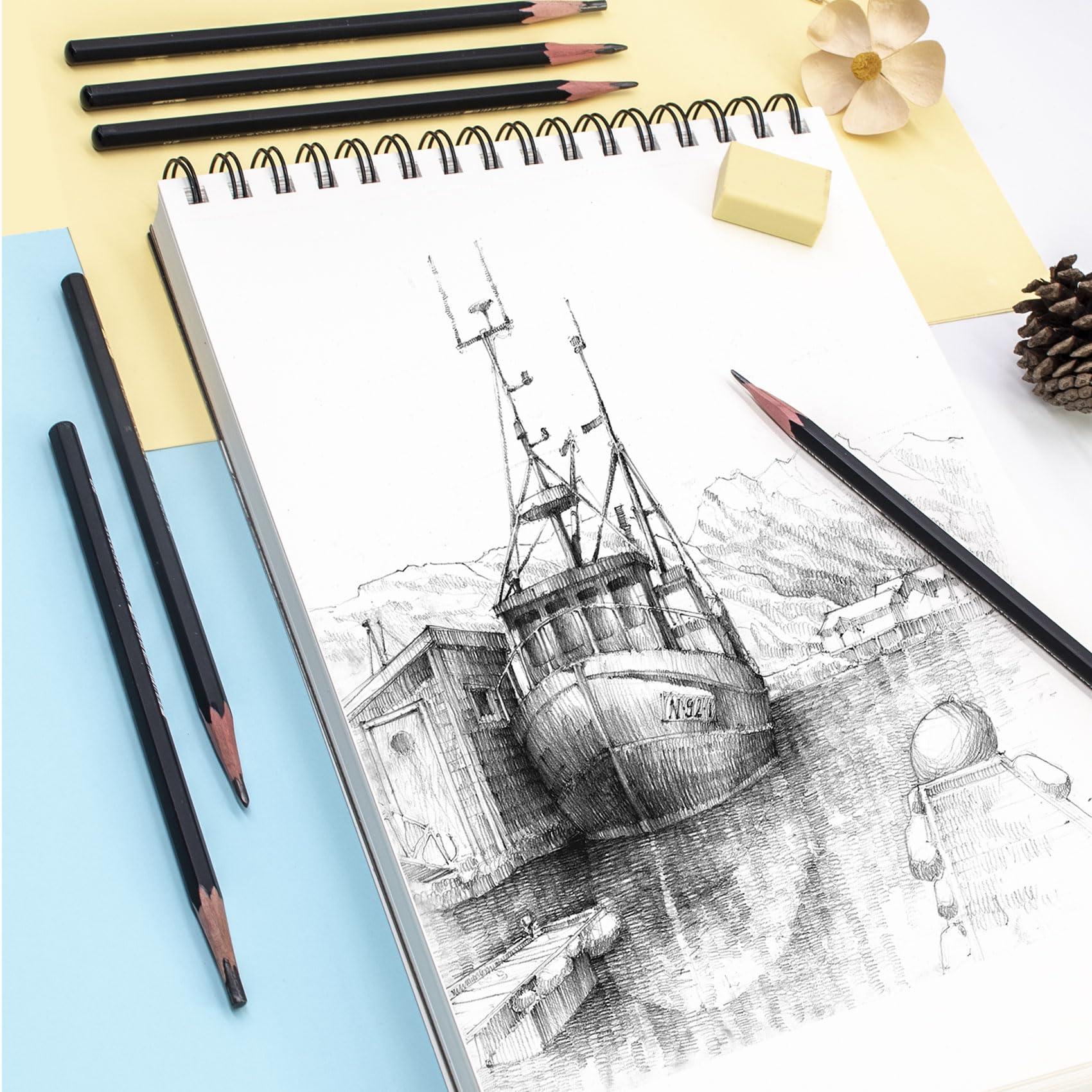 STATIONERY ISLAND Skizzenbuch, A4 Zeichenblock 180 g/m² Dickes Papier, 100 Seiten / 50 Bögen Spiralgebundenes DIN Sketchbook 1 Packungen - Image 8